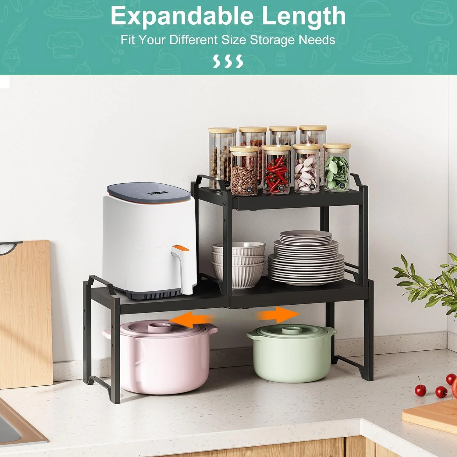 بسته 2 عددی قفسه های قابل گسترش کابینت Masroo، سازمان دهنده قفسه های قابل انباشت برای نگهداری روی کابینت آشپزخانه، قفسه ایستاده قابل تنظیم برای کابینت و انبار بسته 2 عددی قفسه های قابل گسترش کابینت Masroo، سازمان دهنده قفسه های قابل انباشت برای نگهداری روی کابینت آشپزخانه، قفسه ایستاده قابل تنظیم برای کابینت و انبار