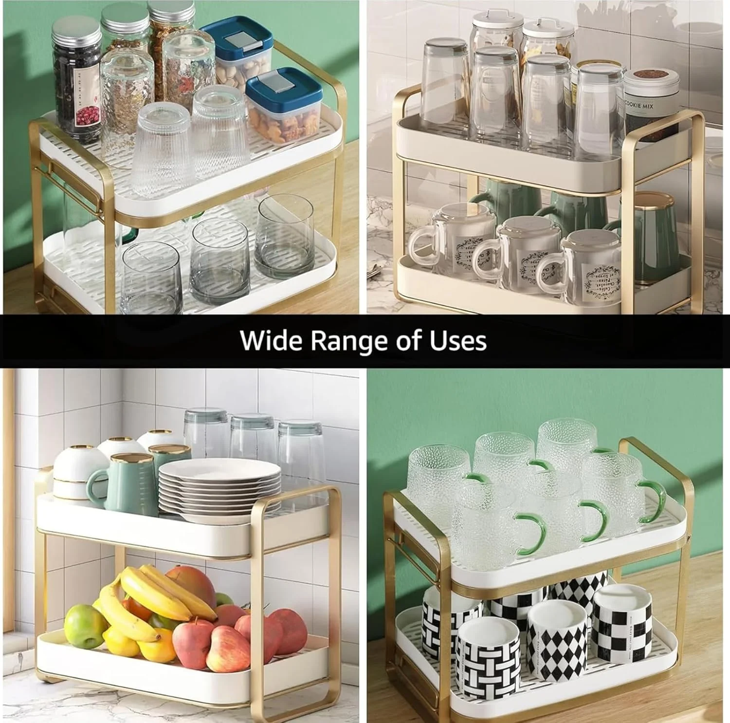 جالیوانی و لیوان خشک کن دو طبقه TAME با سینی تخلیه قابل جابجایی، قفسه سازمان دهنده چند منظوره، سینی رومیزی آشپزخانه برای لیوان های آب، قهوه، شیشه ای، کاسه، مواد غذایی و نگهدارنده شیشه ادویه (مشکی)