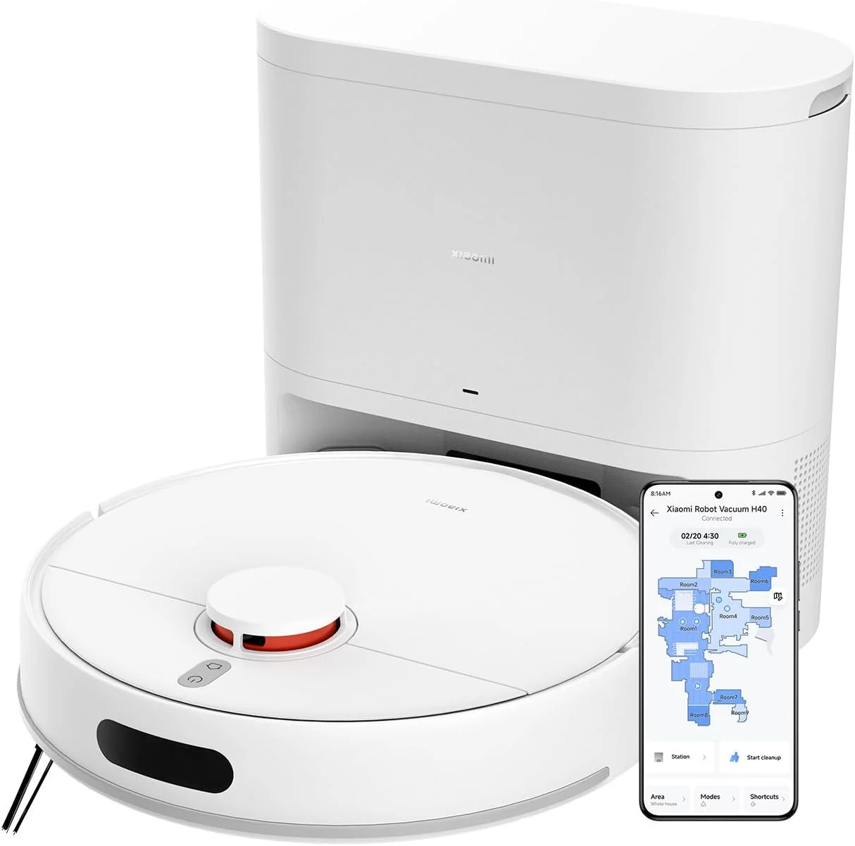 جاروبرقی رباتیک شیائومی مدل H40، قدرت مکش 10000Pa، مسیریابی LDS، نقشه برداری هوشمند، برس ضد گره خوردگی، تخلیه خودکار، تا 180 دقیقه کارکرد، سازگار با کنترل صوتی و خانگی.