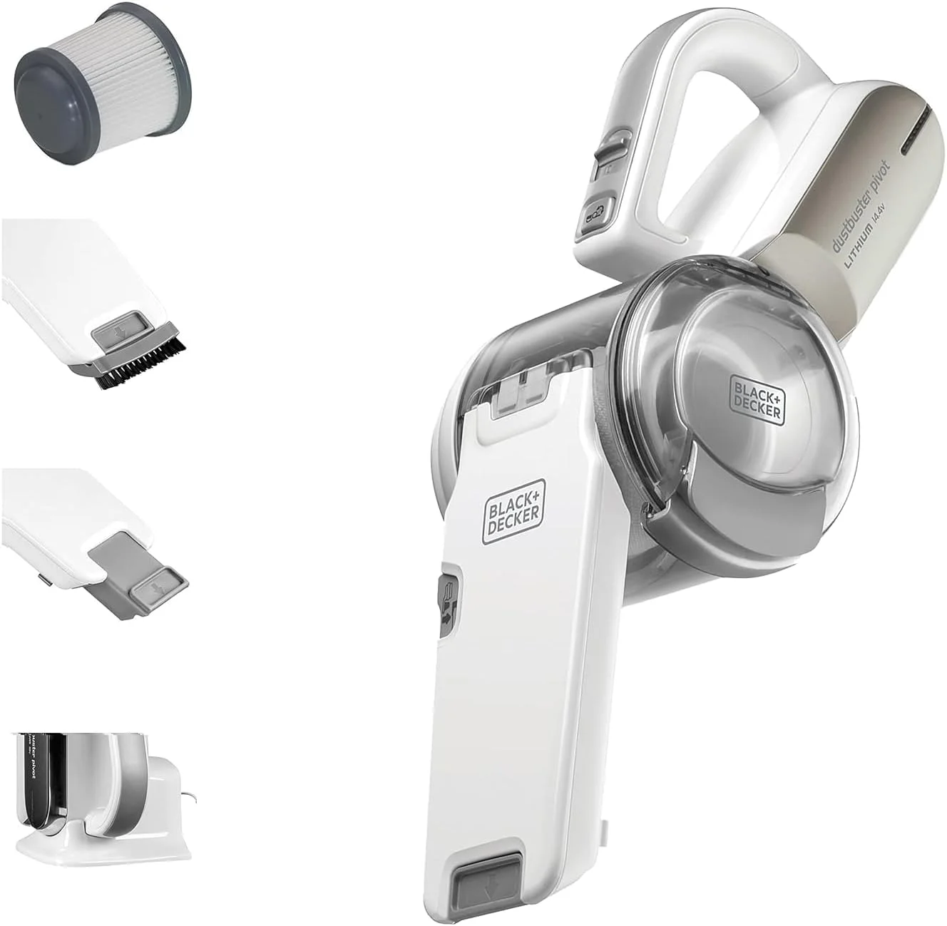 جاروبرقی دستی شارژی BLACK+DECKER، 14.4 ولت 1.5 آمپر ساعت لیتیوم-یون، 27.5 وات هوا، نازل چرخشی، جاروبرقی شارژی جمع و جور، ایده آل برای خانه و ماشین، ذخیره سازی آسان، شامپاین/سفید - PV1420L-B5 جاروبرقی دستی شارژی BLACK+DECKER، 14.4 ولت 1.5 آمپر ساعت لیتیوم-یون، 27.5 وات هوا، نازل چرخشی، جاروبرقی شارژی جمع و جور، ایده آل برای خانه و ماشین، ذخیره سازی آسان، شامپاین/سفید - PV1420L-B5