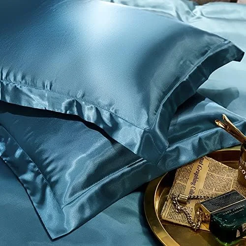 روبالشی ابریشمی دو طرفه SUXUMHAO، نرم و سازگار با پوست، روبالشی با لمس ابریشمی، نوازش لوکس برای پوست، 48x74 سانتی متر (آبی مهتابی)