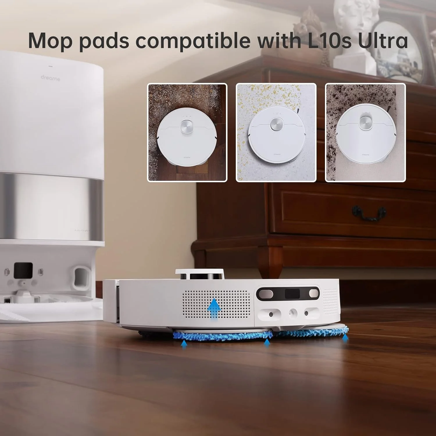 پدهای تی جایگزین Dreame، دو جفت، مناسب برای Dreame L10s Ultra، X40 Ultra Complete، L10 Prime، L20 Ultra، L10s Pro Ultra، L10s Plus، L10s Pro Gen2، تا 180 دور در دقیقه، فشار ثابت، تمیز کردن کف