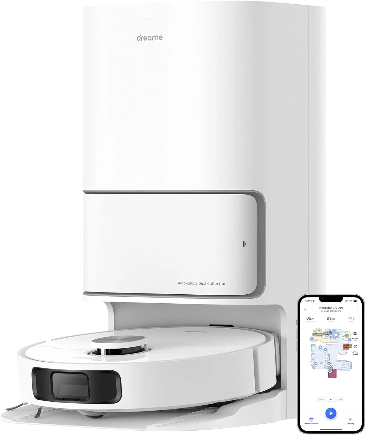 جاروبرقی ربات و تی شوی Dreametech L10 Ultra، تمیز کردن و خشک کردن خودکار تی، تخلیه خودکار مخزن تا 60 روز، قدرت مکش 5300Pa و مسیریابی LiDAR، سازگار با الکسا
