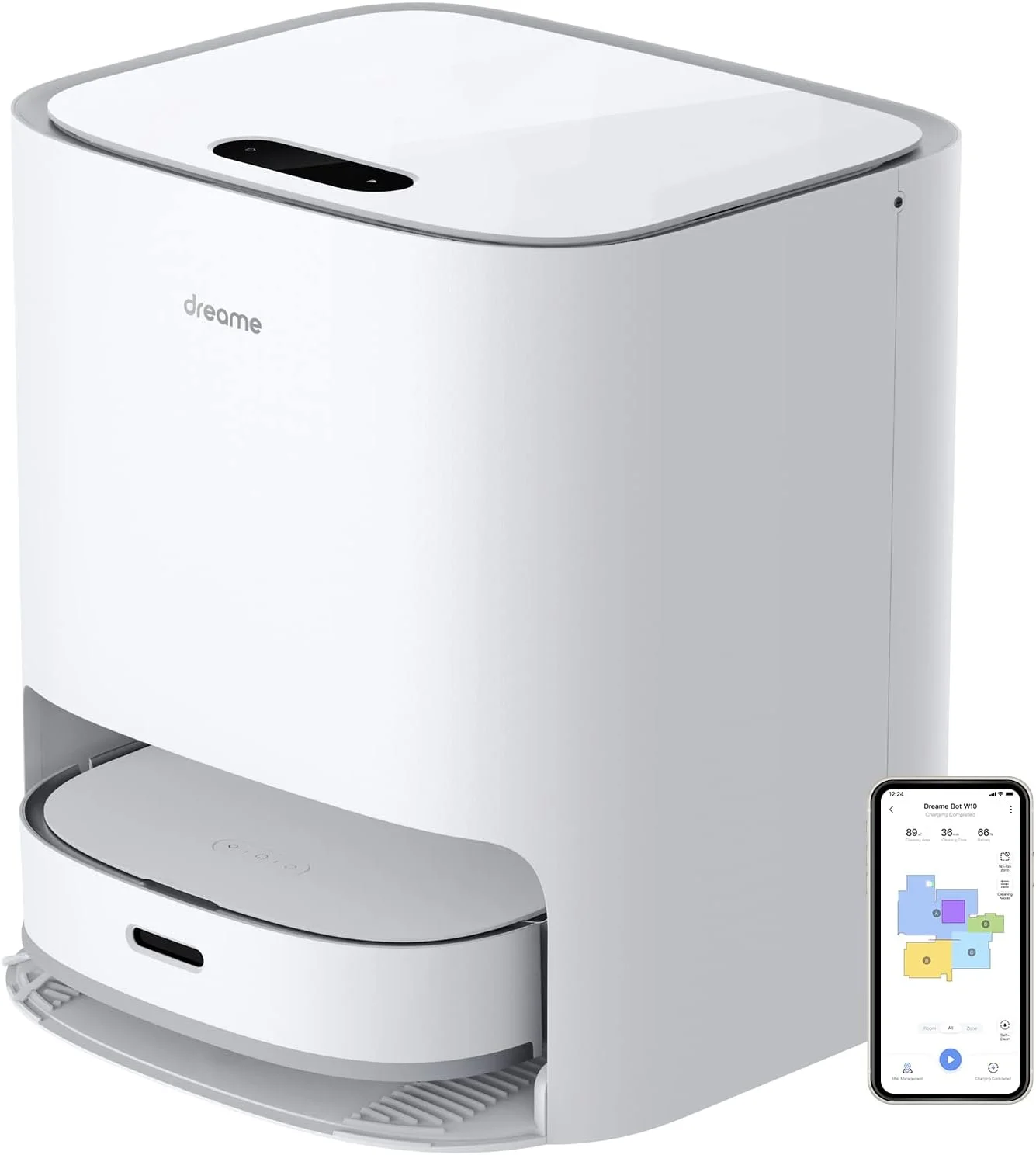 جاروبرقی رباتیک و تی شوی Dreametech W10، جارو، تی، شستشو و خشک کردن 4 در 1، جاروبرقی رباتیک با ناوبری لیدار عالی، مکش قوی 4000Pa برای موی حیوانات خانگی، کف سخت، فرش