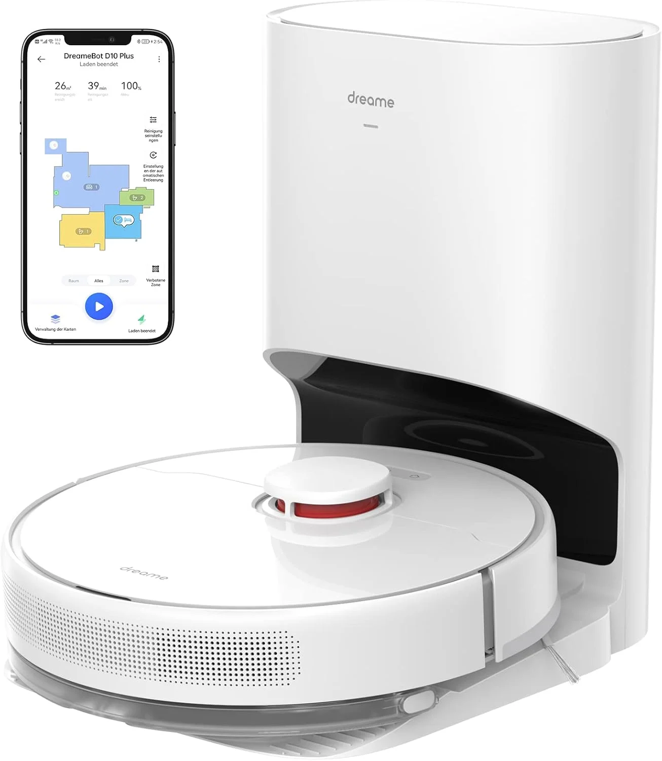 جاروبرقی رباتیک و تی شوی Dreame D10 Plus با ایستگاه تخلیه خودکار 2.5 لیتری، قدرت مکش 4000Pa، مسیریابی LiDAR - تشخیص موانع - نقشه قابل ویرایش، مناسب برای سطوح سخت و فرش، زمان کارکرد 180 دقیقه، WiFi/APP/Alexa (بازسازی شده)