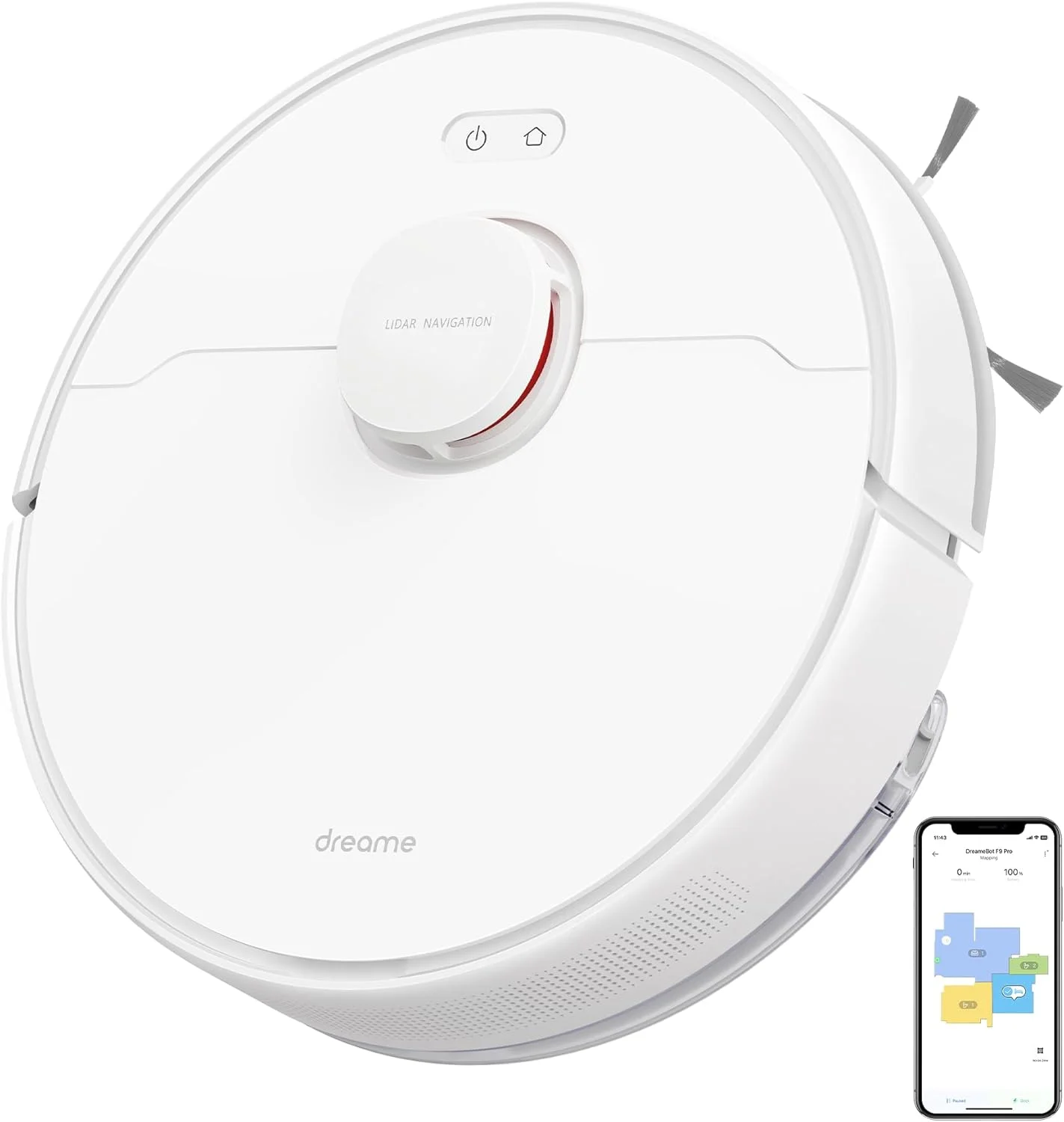 جاروبرقی رباتیک 2 در 1 Dreame F9 Pro با مسیریابی LDS، 150 دقیقه خودمختاری، مکش 2500 پاسکال، نقشه برداری چند طبقه، WiFi/APP/Alexa، برای موی حیوانات خانگی، کف سخت، فرش (بازسازی شده)