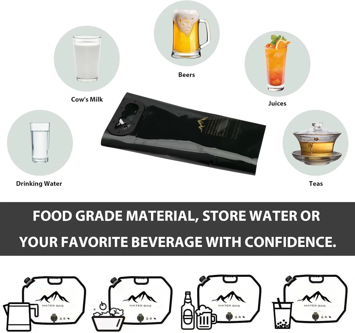 کیسه تاشو مخزن آب، پلاستیک شفاف درجه مواد غذایی بدون BPA، قمقمه ذخیره سازی با شیر، مخزن آب فضای باز برای کمپینگ، پیاده روی و کیت بقا، ورزش، کوله پشتی اضطراری، 8 لیتر، 2 عدد بژ/سبز