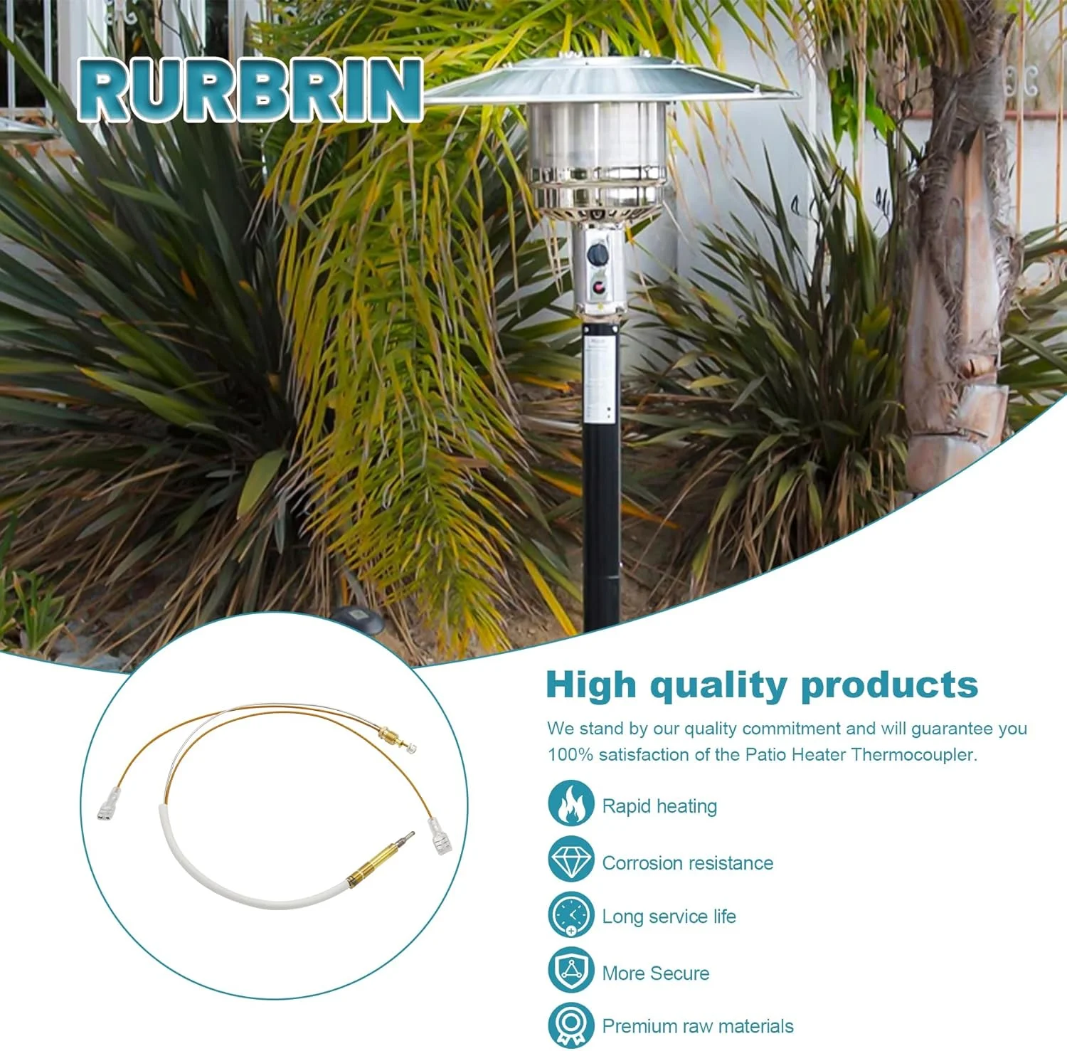 ترموکوپل جایگزین بخاری گازی پاسیو فضای باز RURBRIN به طول 34.8 سانتی متر (بسته 3 عددی)
