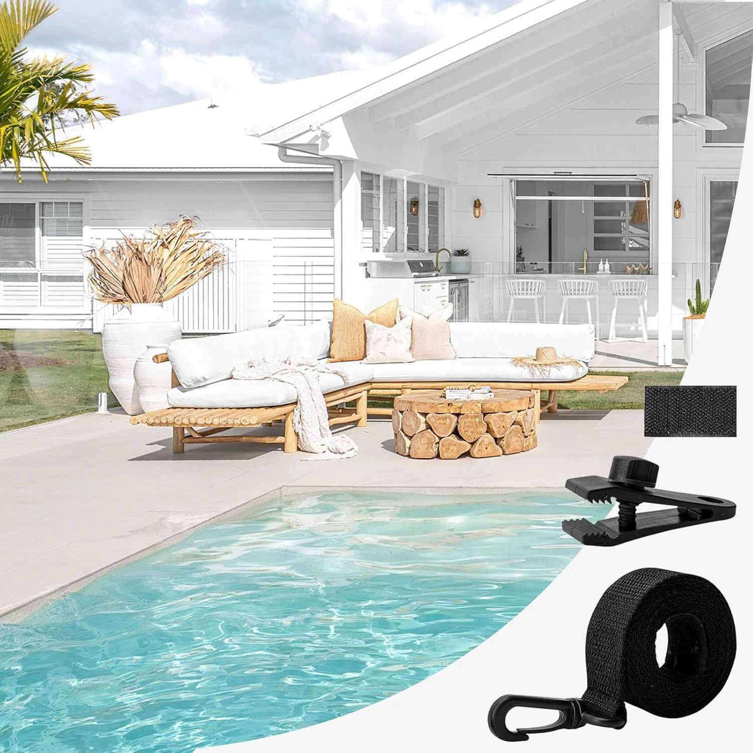 بندهای روکش استخر خورشیدی برای قرقره - بندهای روکش استخر برای قرقره | مقاوم در برابر اشعه ماوراء بنفش و حفظ حرارت، دارای قلاب و گیره برای تفریح ​​در فضای باز، شنا