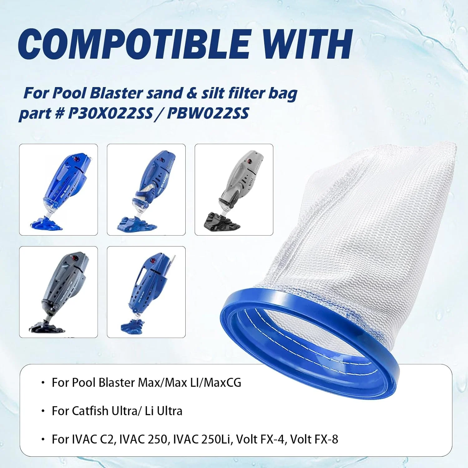 کیسه فیلتر جاروبرقی استخر Alocs سازگار با جاروبرقی های دستی Max، Catfish Ultra، iVac 250، iVAC C2، Volt FX-4 و Jacuzzi JPV200 برای تمیز کردن شن و ماسه و لجن