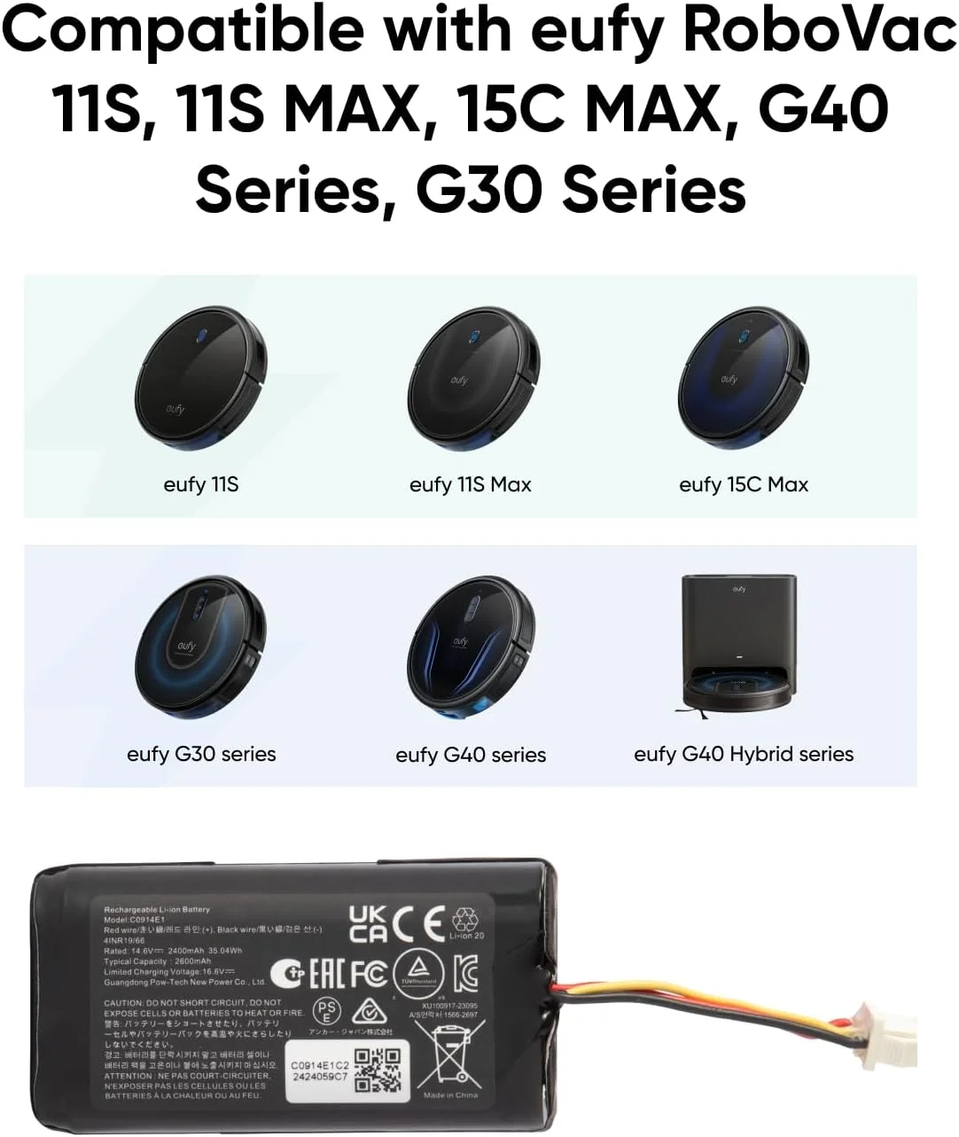 بسته باتری جایگزین جاروبرقی رباتیک یوفی، سازگار با سری های 15C MAX، G40، G30، G20 بسته باتری جایگزین جاروبرقی رباتیک یوفی، سازگار با سری های 15C MAX، G40، G30، G20