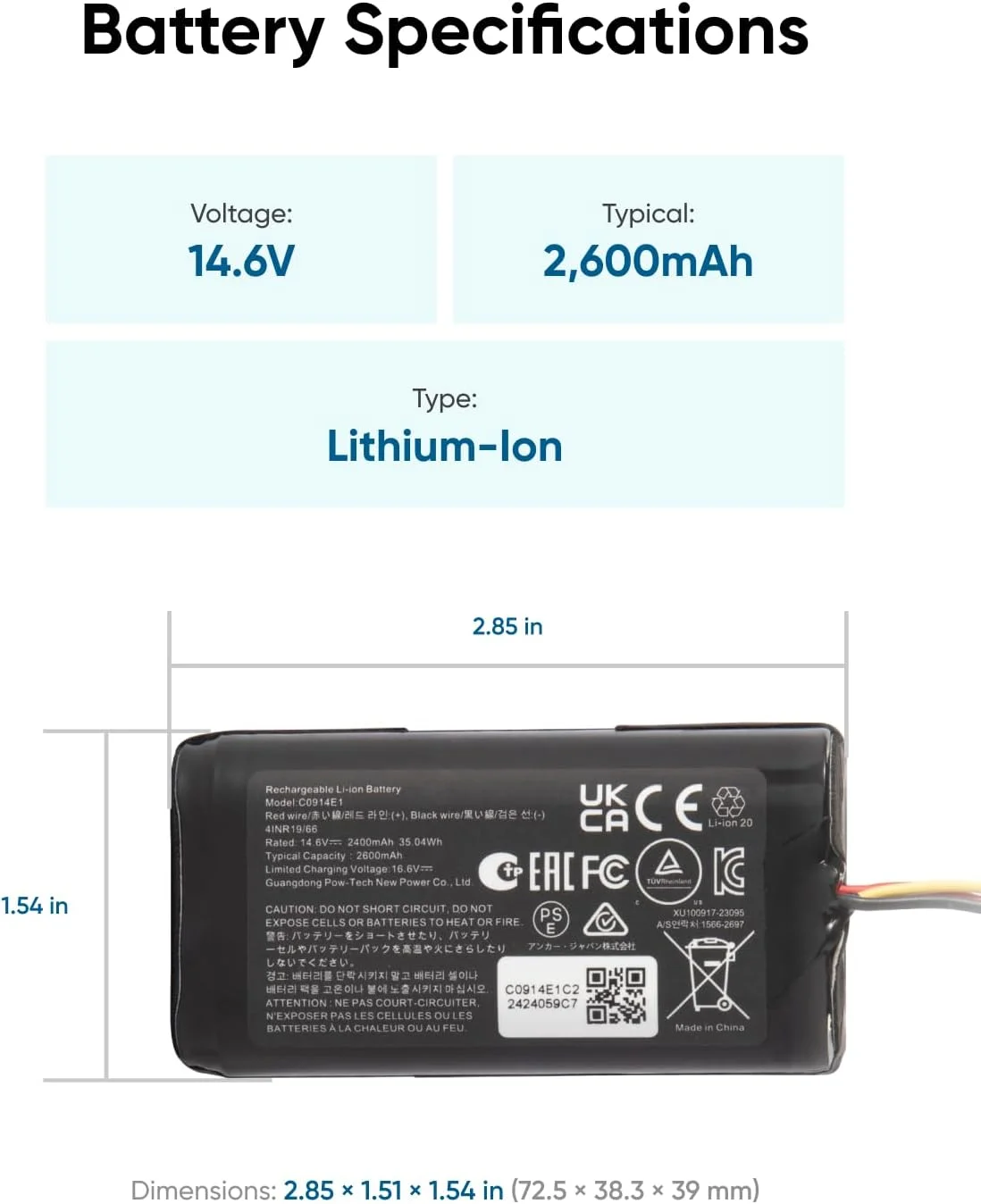 بسته باتری جایگزین جاروبرقی رباتیک یوفی، سازگار با سری های 15C MAX، G40، G30، G20 بسته باتری جایگزین جاروبرقی رباتیک یوفی، سازگار با سری های 15C MAX، G40، G30، G20