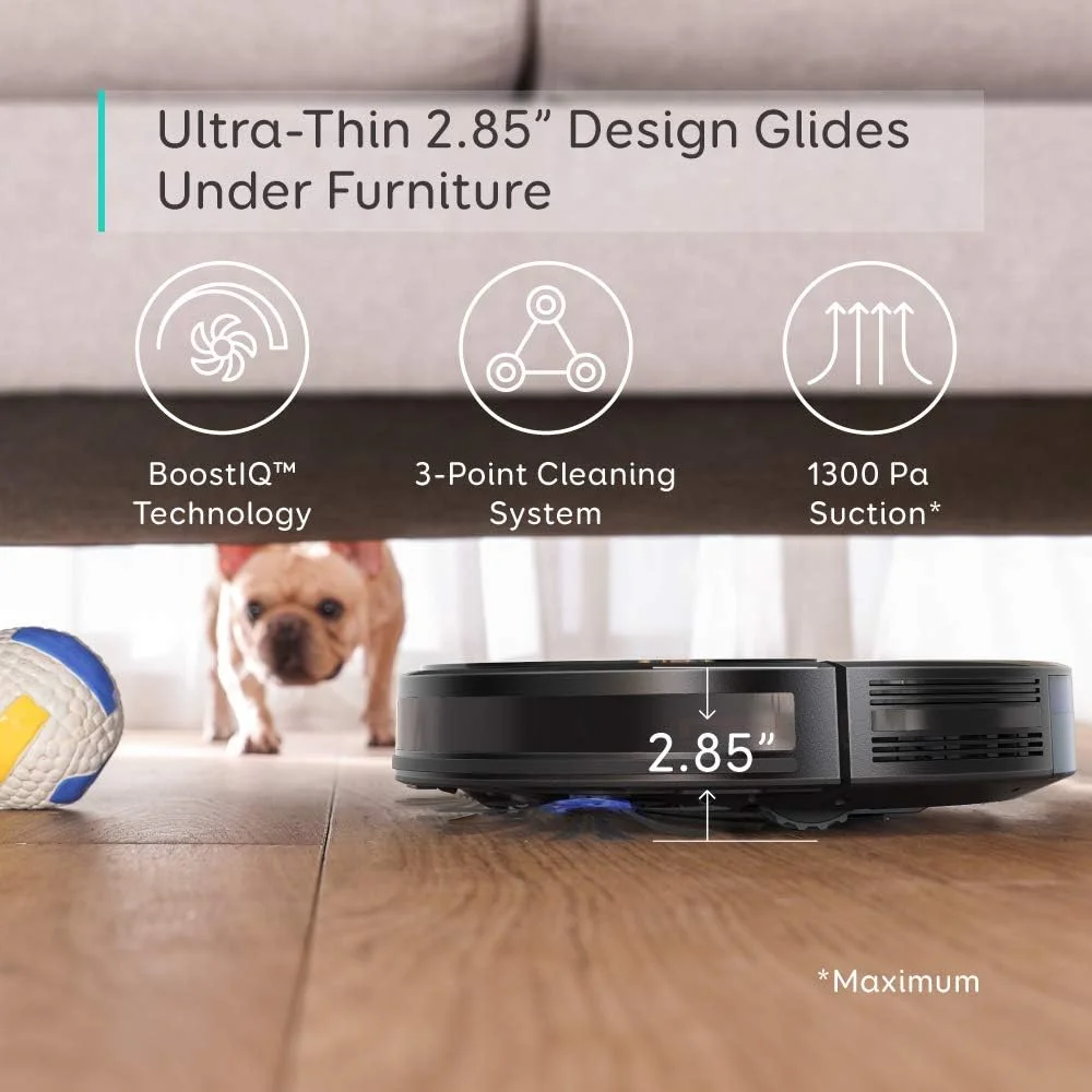 جاروبرقی رباتیک یوفی با BoostIQ، فوق العاده باریک، قدرت مکش قوی 1300Pa، شارژ خودکار، ایده آل برای صاحبان حیوانات خانگی، تمیز کننده کف های سخت، فرش ها، چوب سخت