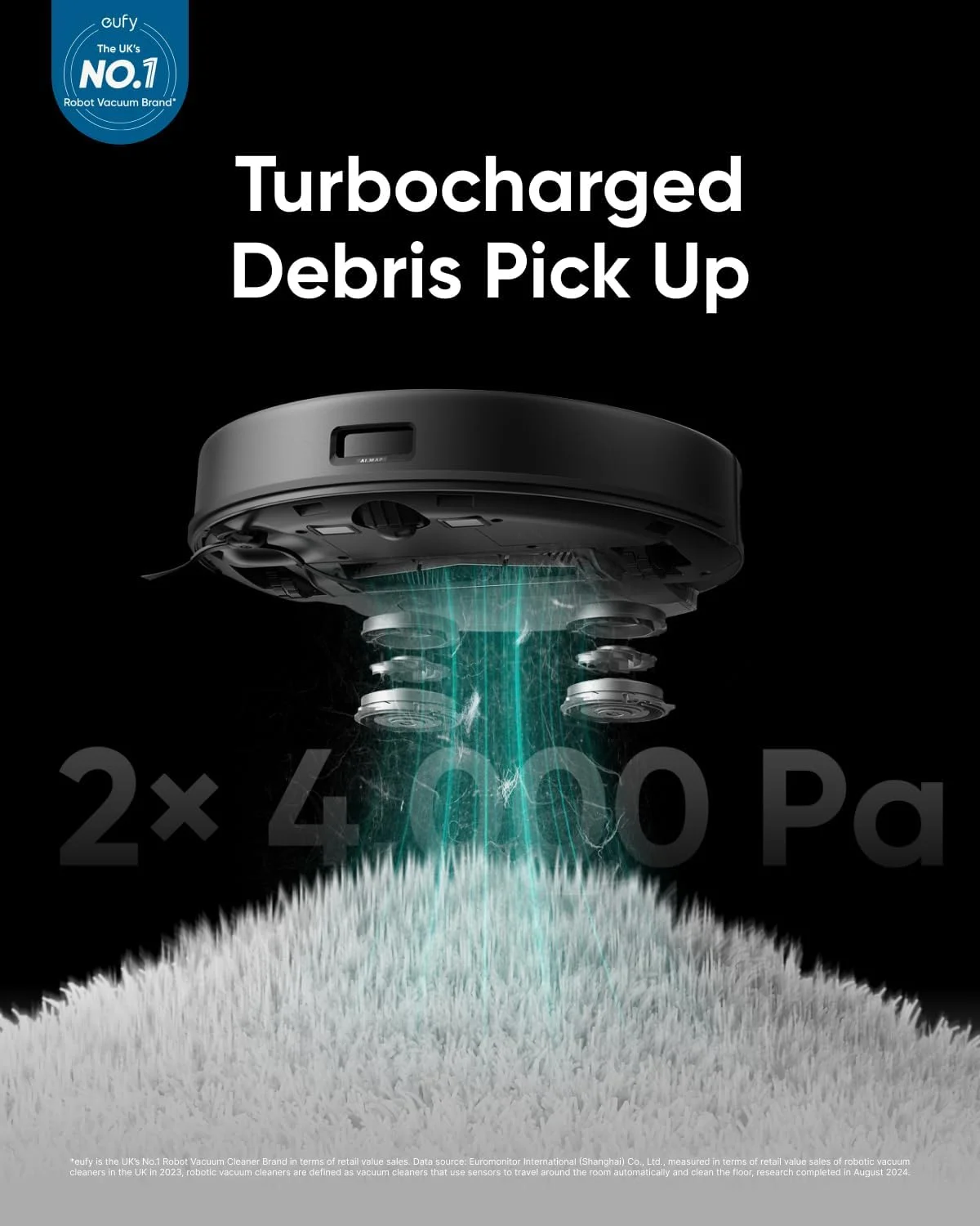 جاروبرقی رباتیک یوفی Clean X8 Pro، مکش قدرتمند 2×4000 پاسکال با توربین دوقلو، برس غلتکی ضد گره خوردگی فعال و مسیریابی لیزری iPath برای تمیز کردن عمیق موی حیوانات خانگی روی فرش (X8 Pro)