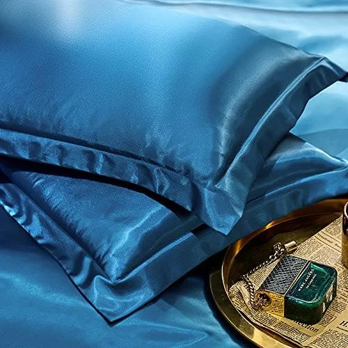 روبالشی ابریشمی دو طرفه SUXUMHAO، نرم و سازگار با پوست، روبالشی با لمس ابریشمی، حس آغوشی لوکس به پوست شما می دهد، 48x74 سانتی متر (آبی)