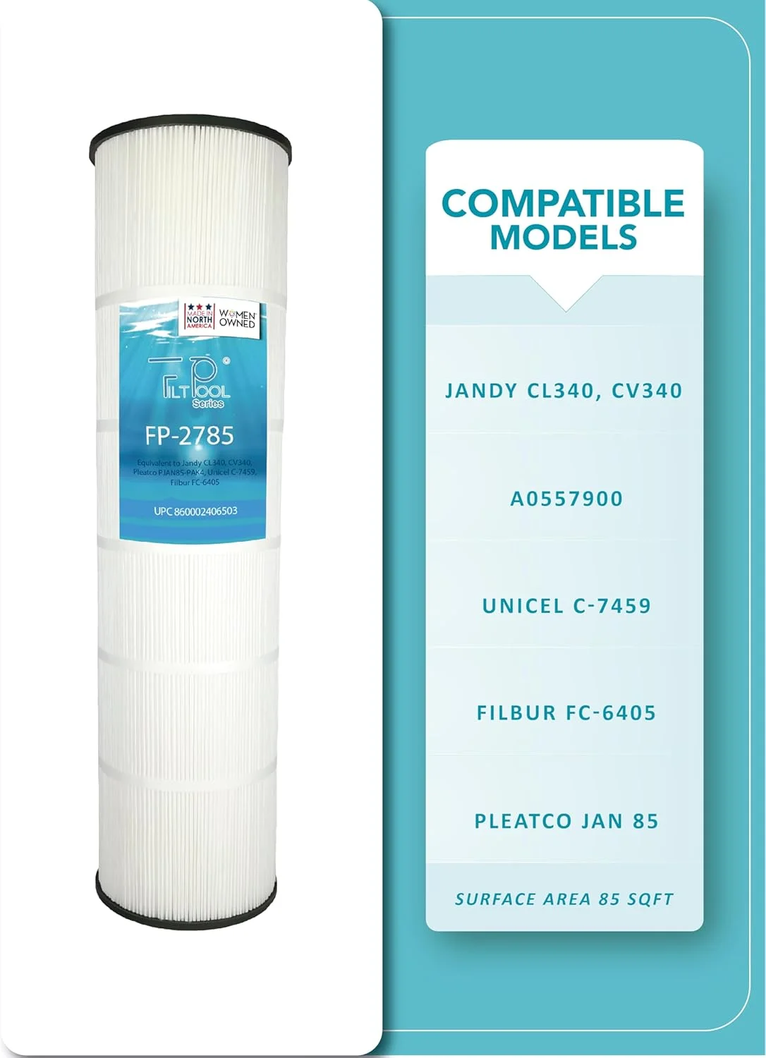 FILTPOOL - FP-2785 - فیلتر جایگزین استخر برای Jandy CL340، CV340، A0557900، R0554500، Pleatco PJAN85، Unicel C-7459، Filbur FC-0800 & FC-6405 - فیلتر کارتریجی استخر - بسته 4 عددی، 85 فوت مربع در هر عدد FILTPOOL - FP-2785 - فیلتر جایگزین استخر برای Jandy CL340، CV340، A0557900، R0554500، Pleatco PJAN85، Unicel C-7459، Filbur FC-0800 & FC-6405 - فیلتر کارتریجی استخر - بسته 4 عددی، 85 فوت مربع در هر عدد