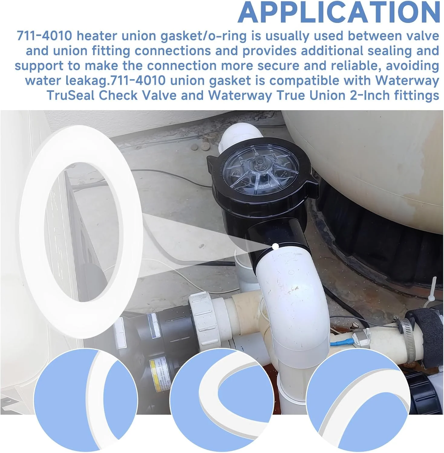 واشر تخت یونیون Cutetool (چهار عددی) 711-4010 مناسب برای لوازم جانبی بخاری Waterway، شیر یک طرفه TruSeal یونیون 2 اینچی، قطر خارجی 2-15/16 اینچ، قطر داخلی 2-1/8 اینچ، ضخامت 1/8 اینچ - آب بندی و جلوگیری از نشت
