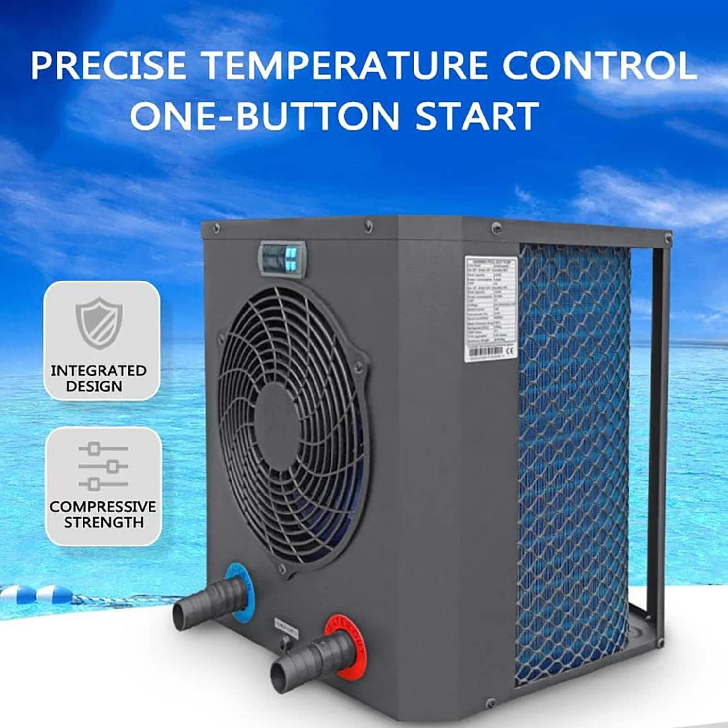 AJWYSOI Pool Heater, Swimming Pool Heat Pump, Electric Water Heater Swimming Pool and SPA Heater Digital Display Swimming Pool Thermostat for Swimming Pool, Wi-Fi Control