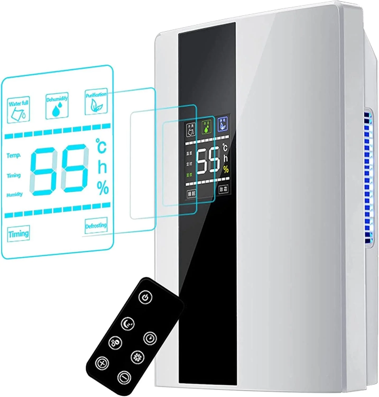 رطوبت گیر 2.2 لیتری AADECOR، جاذب رطوبت، بی صدا/کنترل از راه دور/تایمر، 110 ولت/220 ولت، با کنترل از راه دور/لوله تخلیه، برای جذب رطوبت زیرزمین