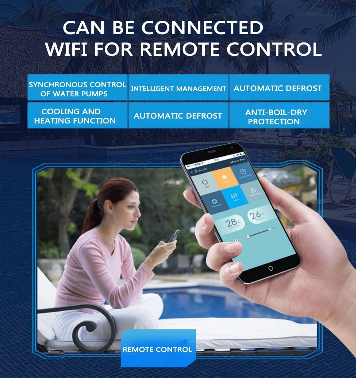 AJWYSOI Pool Heater, Swimming Pool Heat Pump, Electric Water Heater Swimming Pool and SPA Heater Digital Display Swimming Pool Thermostat for Swimming Pool, Wi-Fi Control