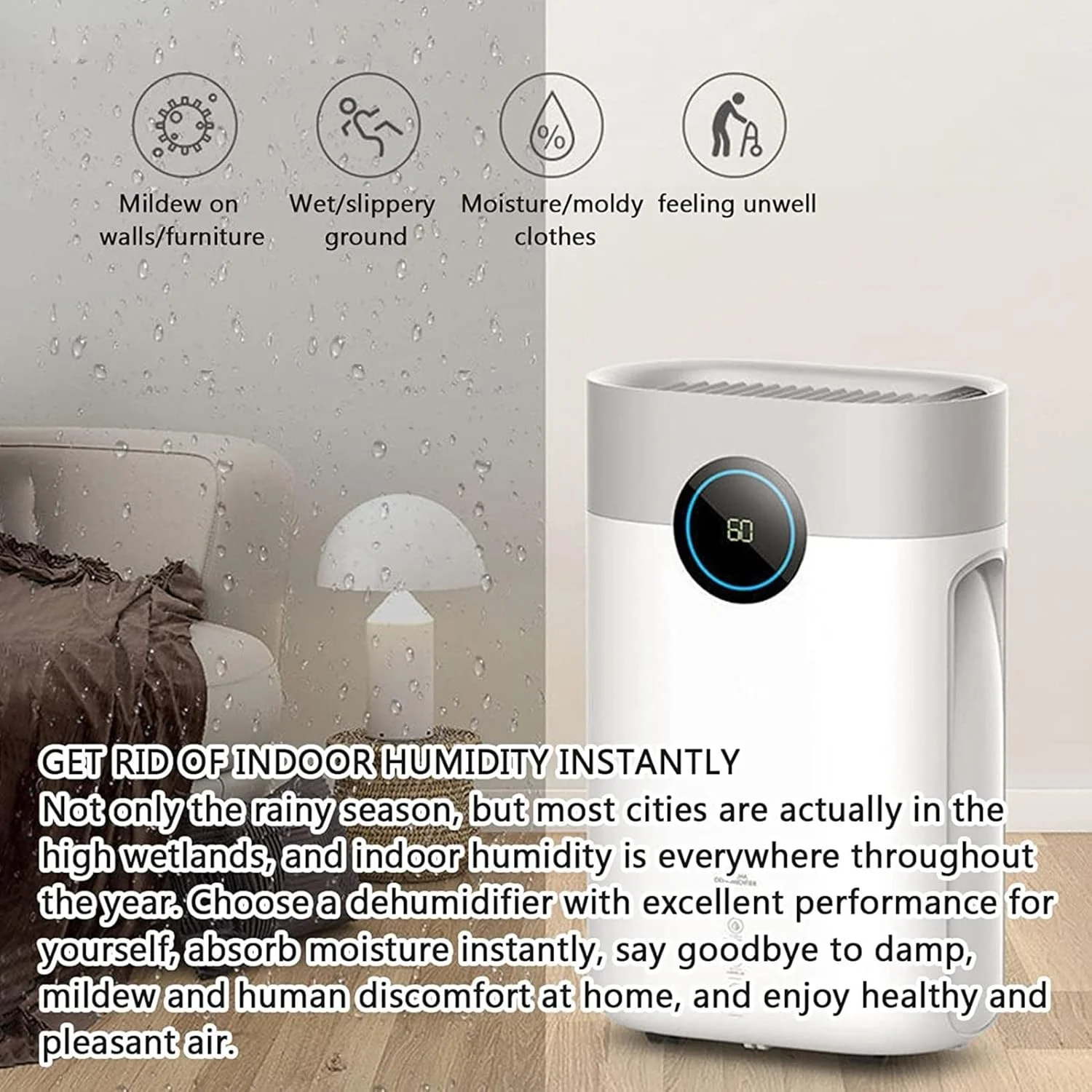 رطوبت گیر هوشمند AADECOR، توان بالا 200 وات، ظرفیت رطوبت گیری: 15 لیتر در روز، دارای 4 قرقره جهانی، مکش و رطوبت گیری فوری