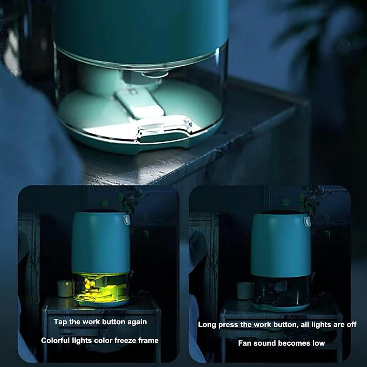 رطوبت گیر کوچک AADECOR با ظرفیت 1000 میلی لیتر، خاموشی خودکار هنگام پر شدن آب، دارای نور محیطی 7 رنگ، مناسب برای اتاق خواب، مطالعه، رختکن، سبز