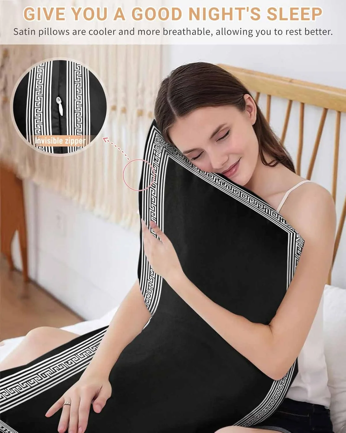 روبالشی ساتن مشکی سفید برای مو و پوست، طرح هندسی کلید یونانی حاشیه دار، هنر انتزاعی، روکش بالش های قدیمی 2 عددی با زیپ، بسیار نرم و خنک شبیه روکش بالش ابریشمی، 50x137 سانتی متر روبالشی ساتن مشکی سفید برای مو و پوست، طرح هندسی کلید یونانی حاشیه دار، هنر انتزاعی، روکش بالش های قدیمی 2 عددی با زیپ، بسیار نرم و خنک شبیه روکش بالش ابریشمی، 50x137 سانتی متر