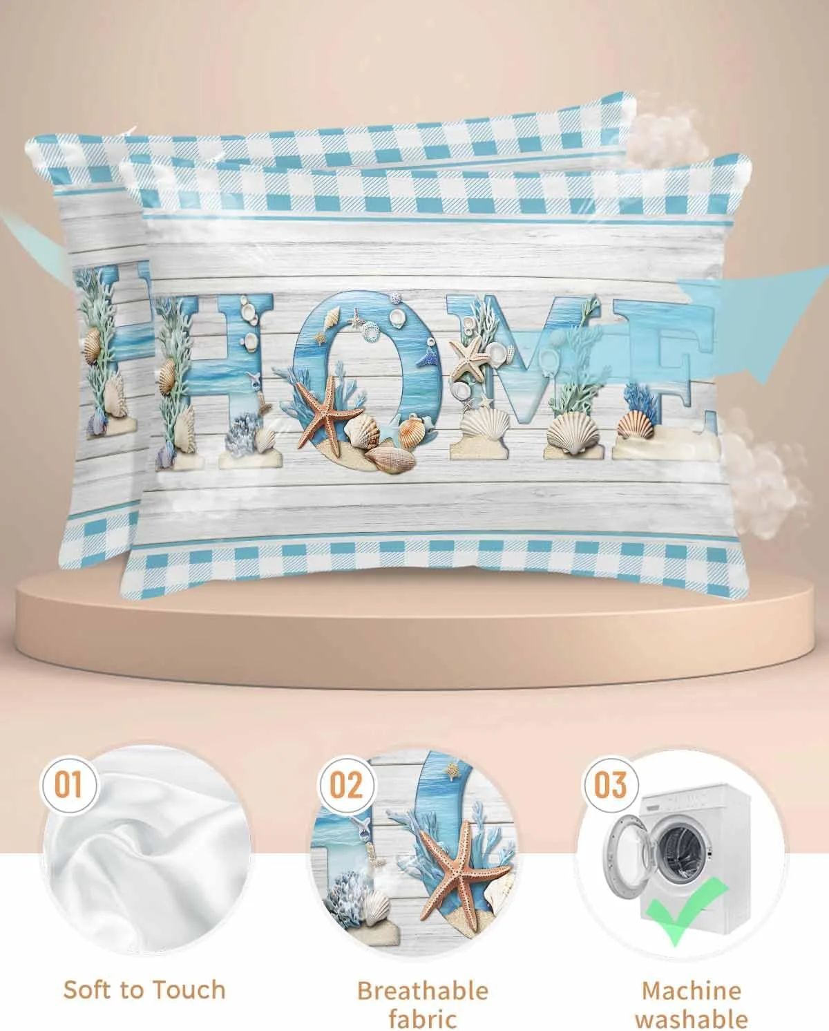 روبالشی ساتن HOME برای مو و پوست طرح ستاره دریایی و صدف، بسته 2 عددی با زیپ، بسیار نرم و خنک شبیه روکش های ابریشمی، سایز 50x75 سانتی متر روبالشی ساتن HOME برای مو و پوست طرح ستاره دریایی و صدف، بسته 2 عددی با زیپ، بسیار نرم و خنک شبیه روکش های ابریشمی، سایز 50x75 سانتی متر