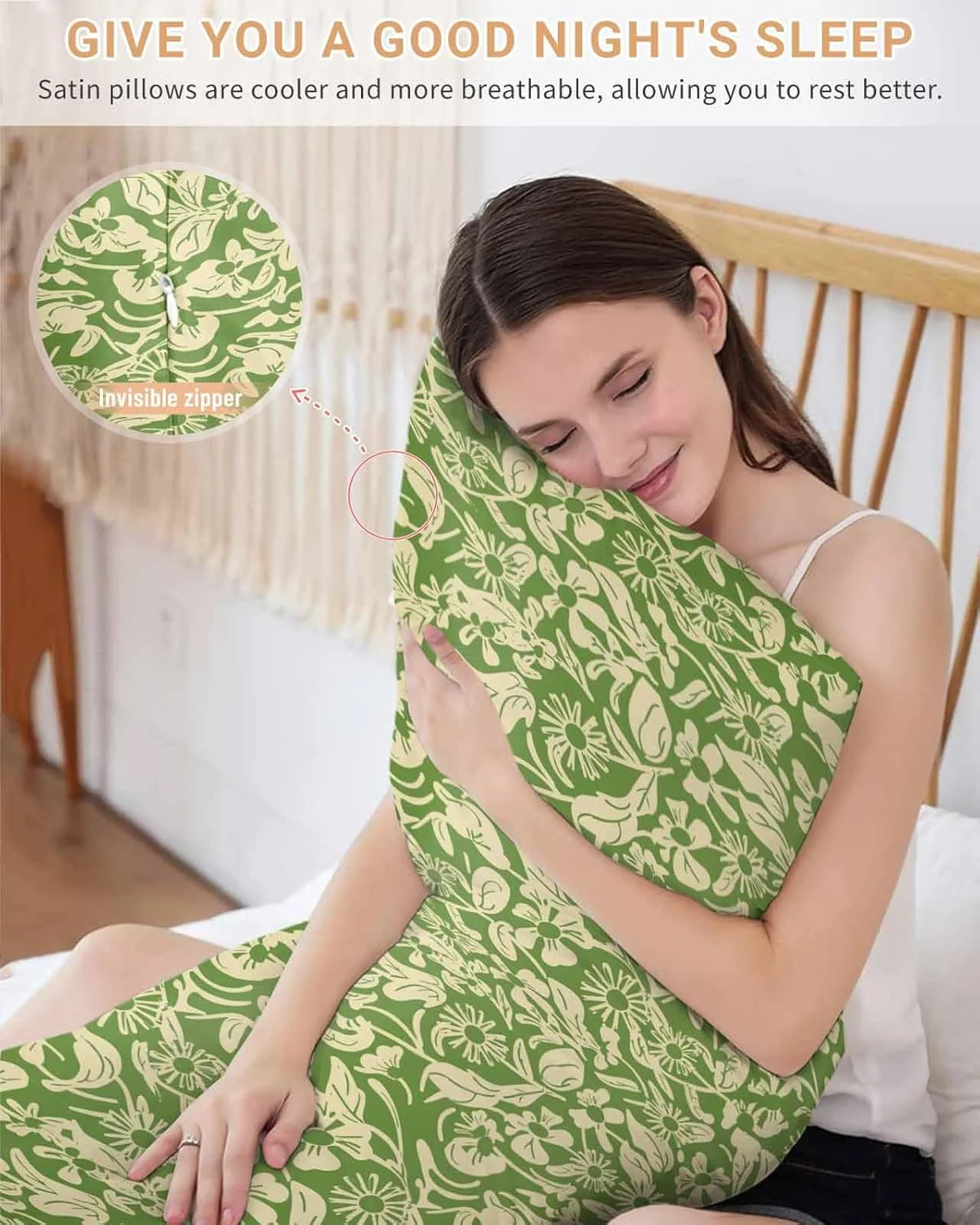 روبالشتی ساتن طرح شبح گل بابونه بژ برای مو و پوست، پس زمینه سبز کلاسیک قدیمی، بسته 2 عددی با زیپ، فوق العاده نرم و خنک شبیه روکش های ابریشمی، 50x137 سانتی متر روبالشتی ساتن طرح شبح گل بابونه بژ برای مو و پوست، پس زمینه سبز کلاسیک قدیمی، بسته 2 عددی با زیپ، فوق العاده نرم و خنک شبیه روکش های ابریشمی، 50x137 سانتی متر