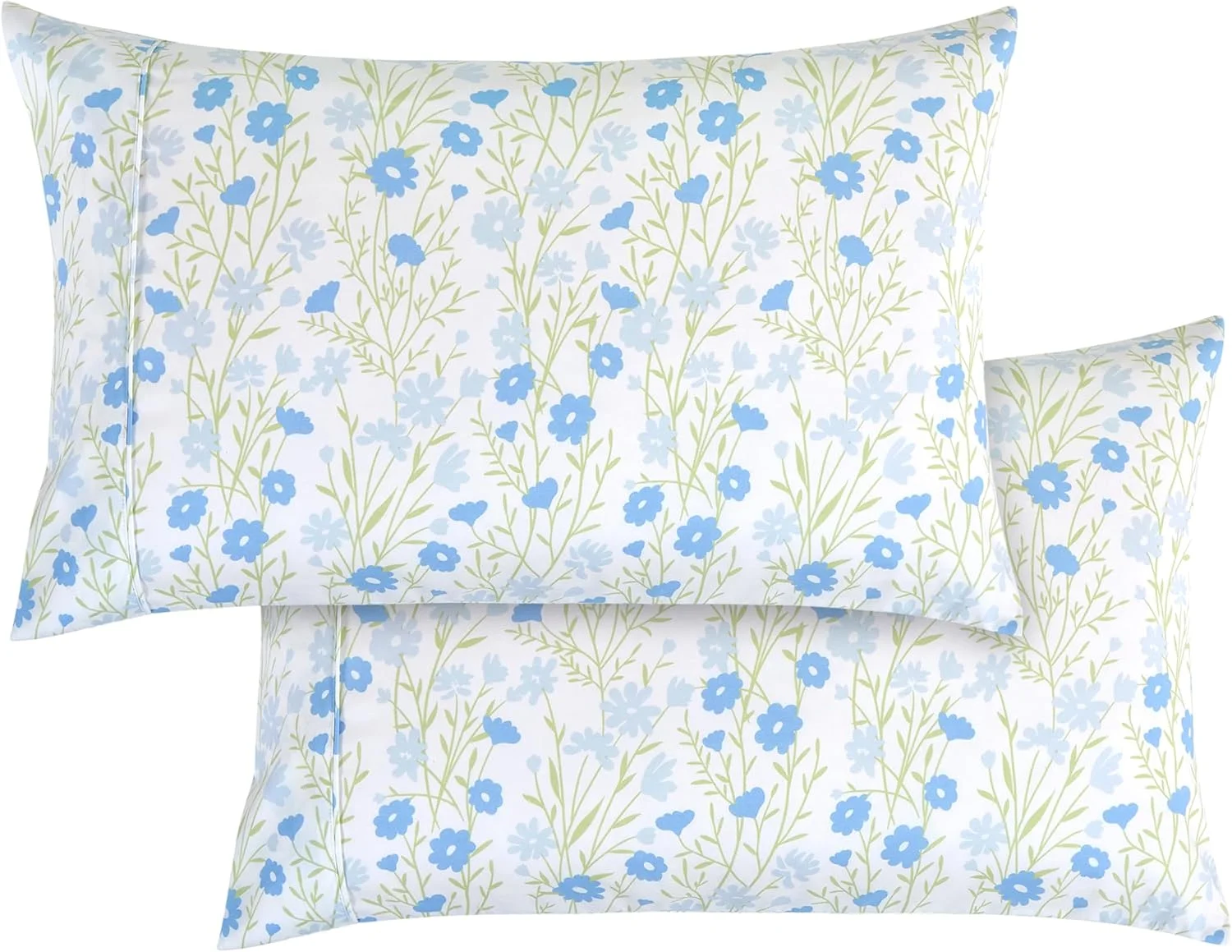 ست 2 عددی روبالشتی طرح گلدار فوق العاده نرم Elegant Comfort - میکروفایبر 1500 با کیفیت عالی هتل، نرم و لطیف با بستن پاکتی - سایز کینگ، لورل آبی