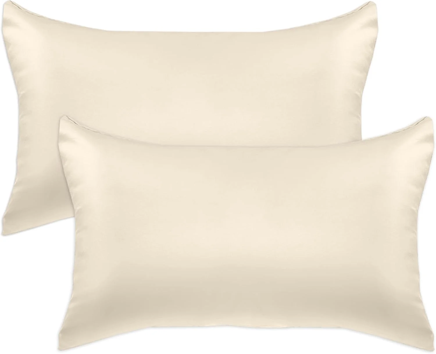 ست روبالشی ساتن ویسکوز خنک کننده 2 عددی Elegant Comfort با زیپ مخفی، نرم و ابریشمی برای بهترین مراقبت از مو و پوست - جعبه هدیه زیبا - ست روبالشی ساتن 2 تکه، استاندارد/کویین، کرم