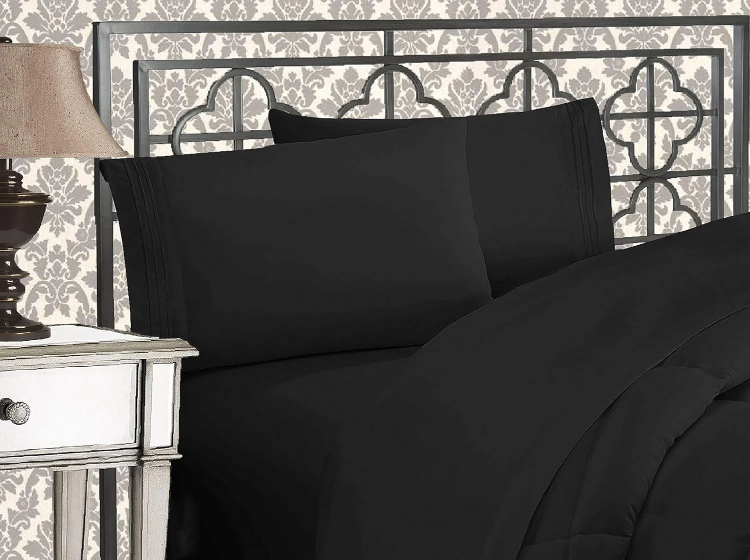 رو بالشی های 2 تکه سایز کینگ Elegant Comfort با بافت 1500، ضد چروک و مقاوم در برابر رنگ پریدگی، کیفیت مصری، فوق العاده نرم و لوکس، مشکی