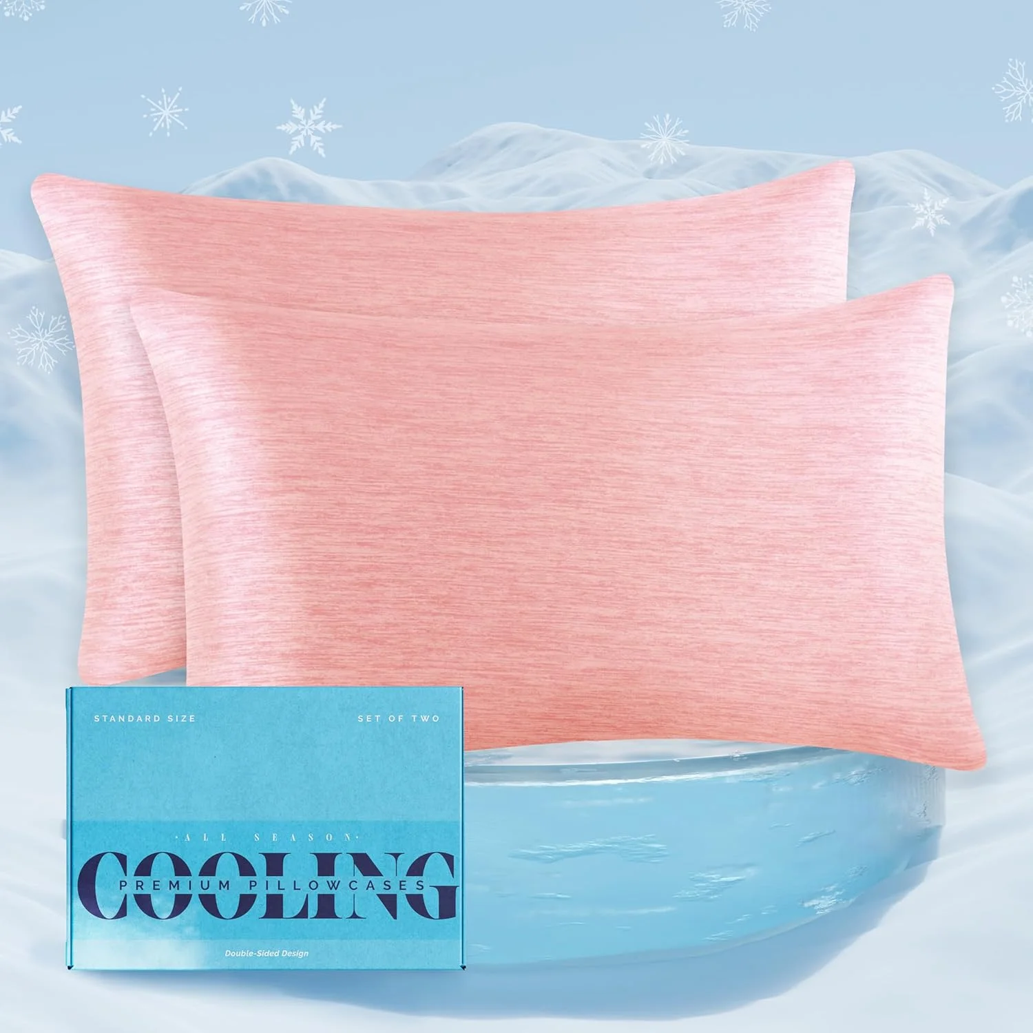 ست روبالشتی خنک کننده ممتاز Elegant Comfort برای افراد گرمایی، ست 2 عددی روبالشتی لوکس Arc-Chill، نرم و بادوام و قابل تنفس، روکش های سرد و برگشت پذیر برای مو و پوست، سایز کوئین، صورتی روشن