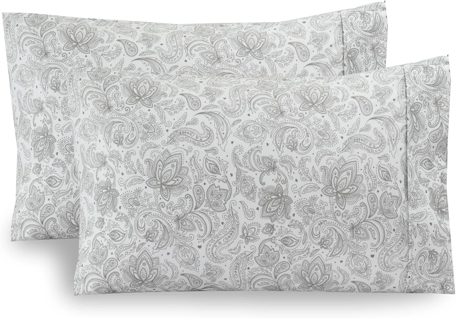 ست دو عددی روبالشتی طرح گلدار بسیار نرم Elegant Comfort - میکروفیبر با کیفیت عالی 1500، نرم و لطیف با بستن پاکتی - کینگ، پیزلی خاکستری