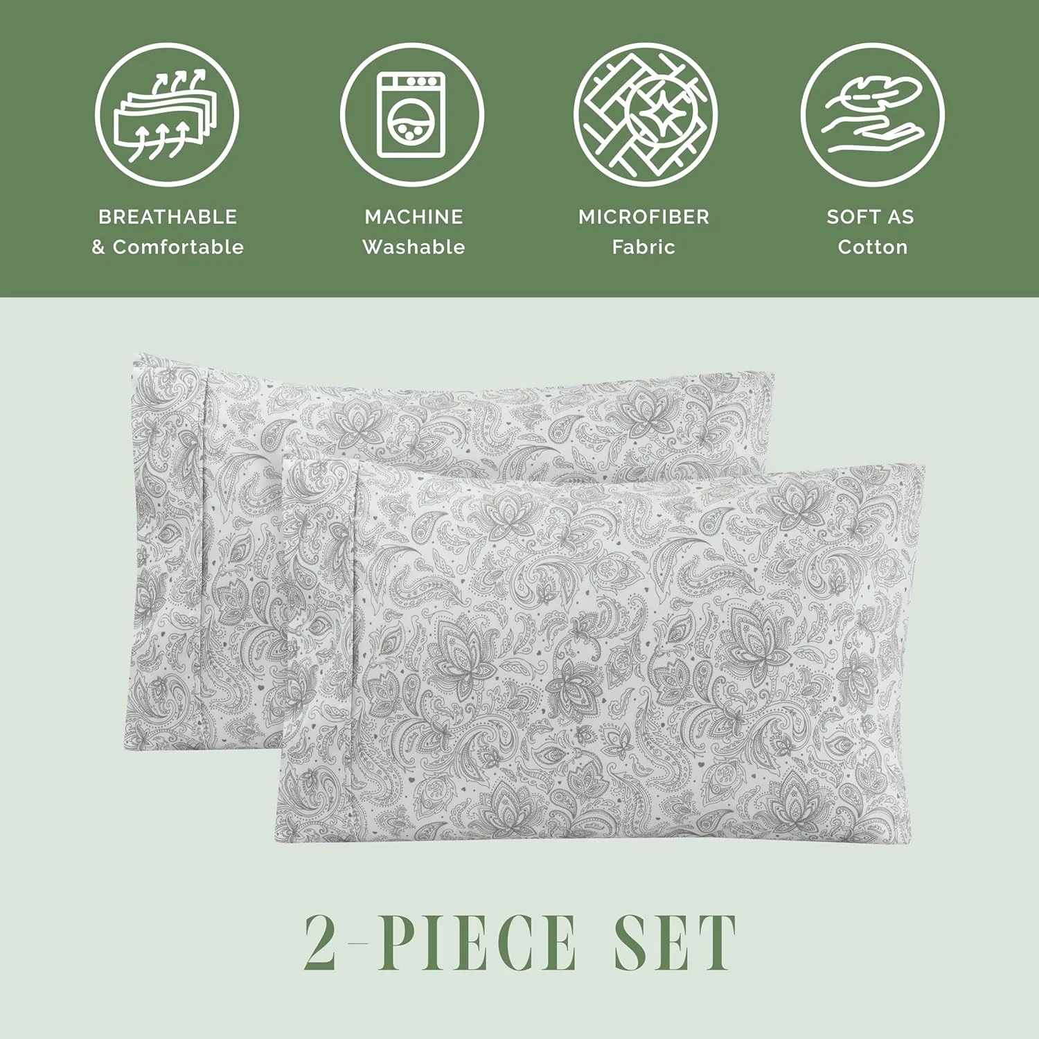 ست دو عددی روبالشتی طرح گلدار بسیار نرم Elegant Comfort - میکروفیبر با کیفیت عالی 1500، نرم و لطیف با بستن پاکتی - کینگ، پیزلی خاکستری ست دو عددی روبالشتی طرح گلدار بسیار نرم Elegant Comfort - میکروفیبر با کیفیت عالی 1500، نرم و لطیف با بستن پاکتی - کینگ، پیزلی خاکستری