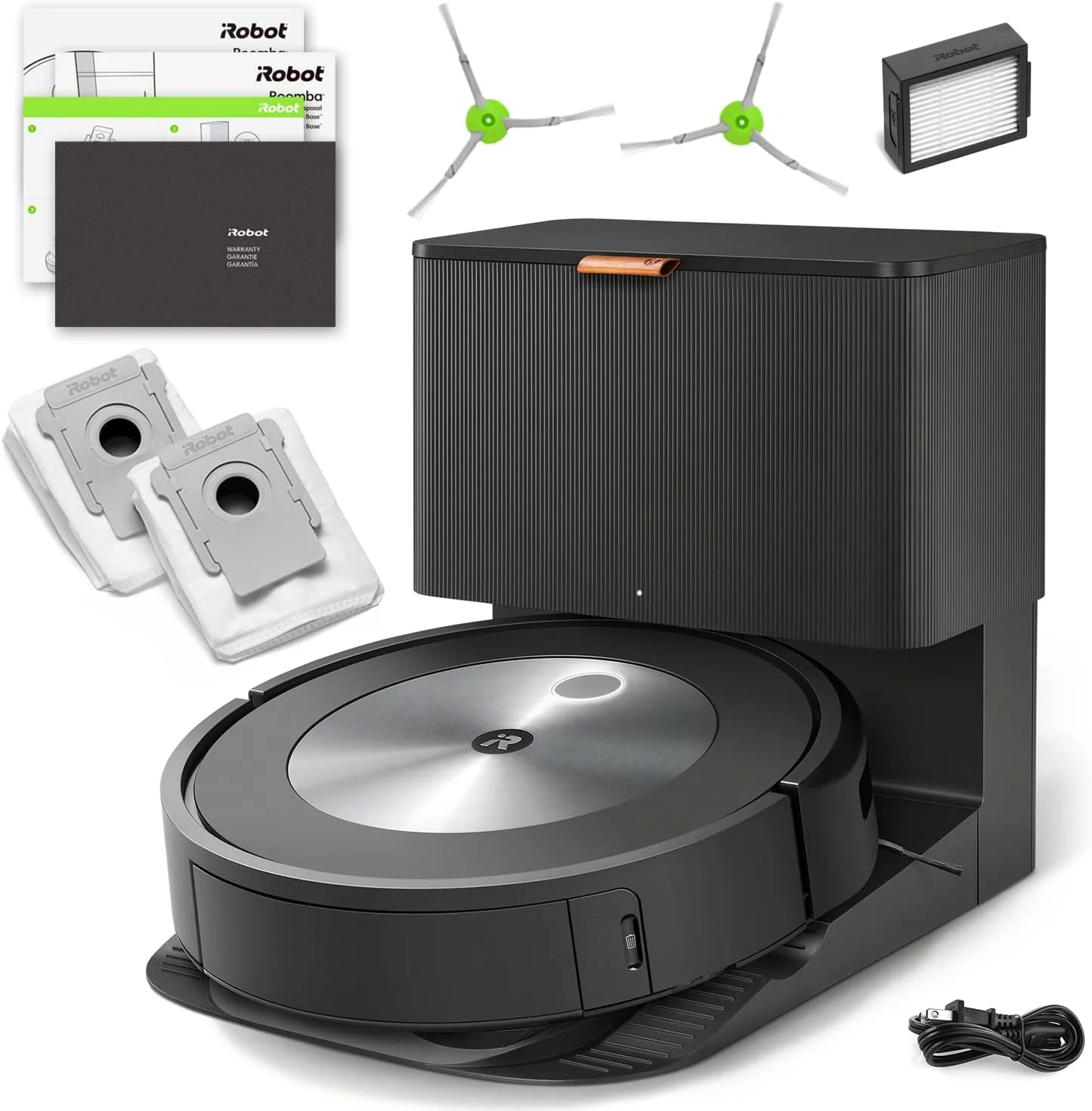 جاروبرقی رباتیک خود تخلیه‌شونده iRobot Roomba j7+ (7550) - شناسایی و اجتناب از موانع با دوربین داخلی مانند فضولات حیوانات خانگی و سیم‌ها + برس جانبی اورجینال
