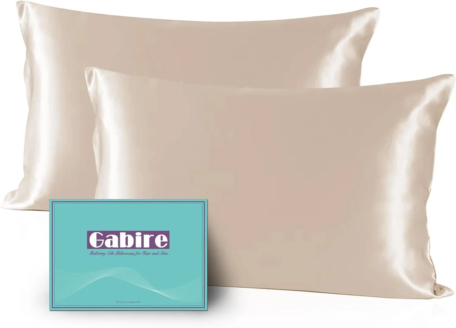 ست 2 عددی روبالشتی ابریشم توت گابیر، روبالشتی ابریشم واقعی دو طرفه برای مو و پوست، روبالشتی ضد آکنه، روبالشتی ابریشم ارگانیک 2 عددی با زیپ مخفی، شامپاین، استاندارد (50×66 سانتی متر)