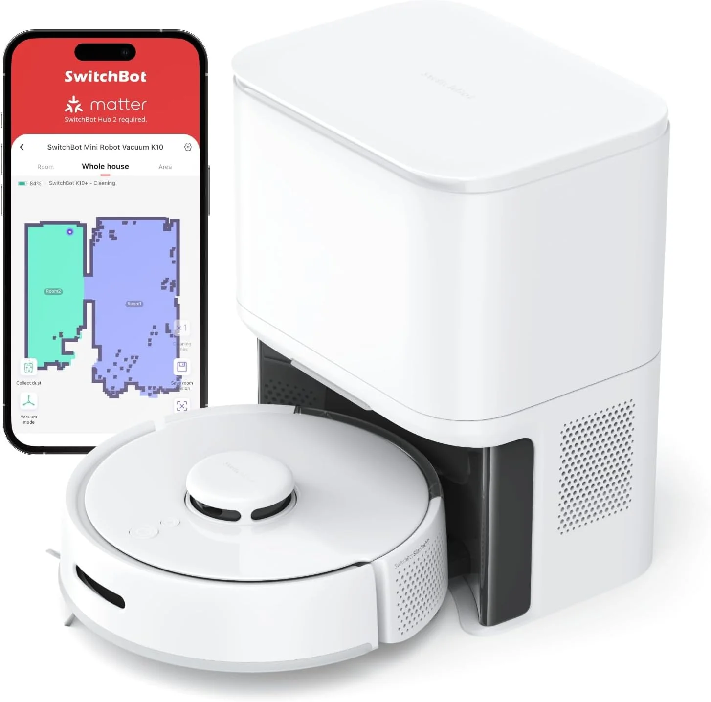 جاروبرقی رباتیک کوچک SwitchBot K10+ با پوشش بالا، تخلیه خودکار تا 70 روز بدون نیاز به دخالت دست، جاروبرقی رباتیک با ناوبری LiDAR، تمیز کردن سفارشی، قدرتمند و در عین حال بی صدا، سازگار با الکسا