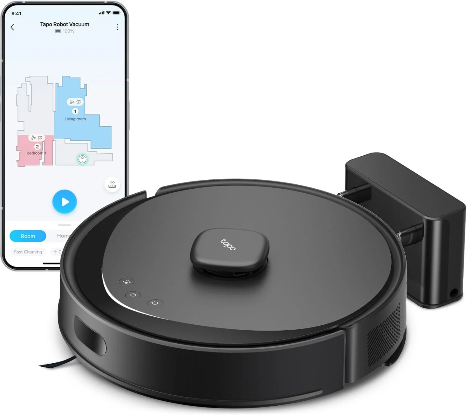 جاروبرقی رباتیک و تی شوی هوشمند Tapo با مسیریابی LiDAR، حداکثر قدرت مکش 5300Pa، نرخ جمع آوری گرد و غبار 97%+، تمیز کردن قابل تنظیم، شارژ خودکار، سازگار با الکسا و گوگل هوم، مدل RV30 Max