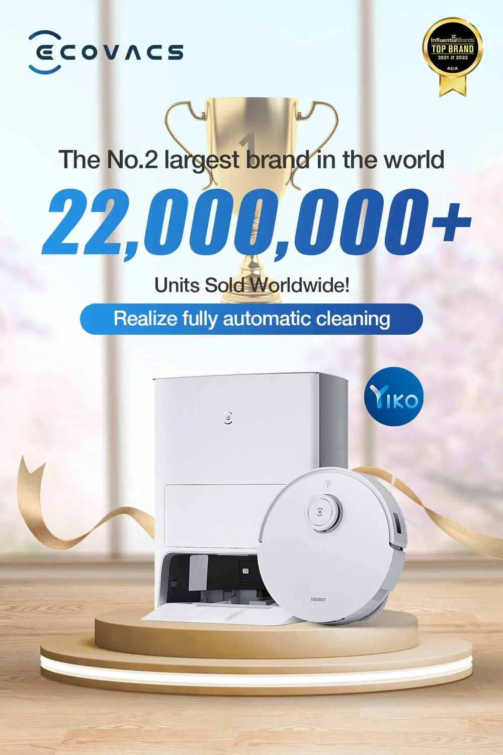 جاروبرقی رباتیک Ecovacs T10 OMNI (تمیز کردن خودکار + تخلیه خودکار)، جاروکشی و تمیز کردن عمیق، قوی ترین مکش 5000Pa، AIVI 3.0 و TrueMapping 2.0، کنترل صوتی OK YIKO