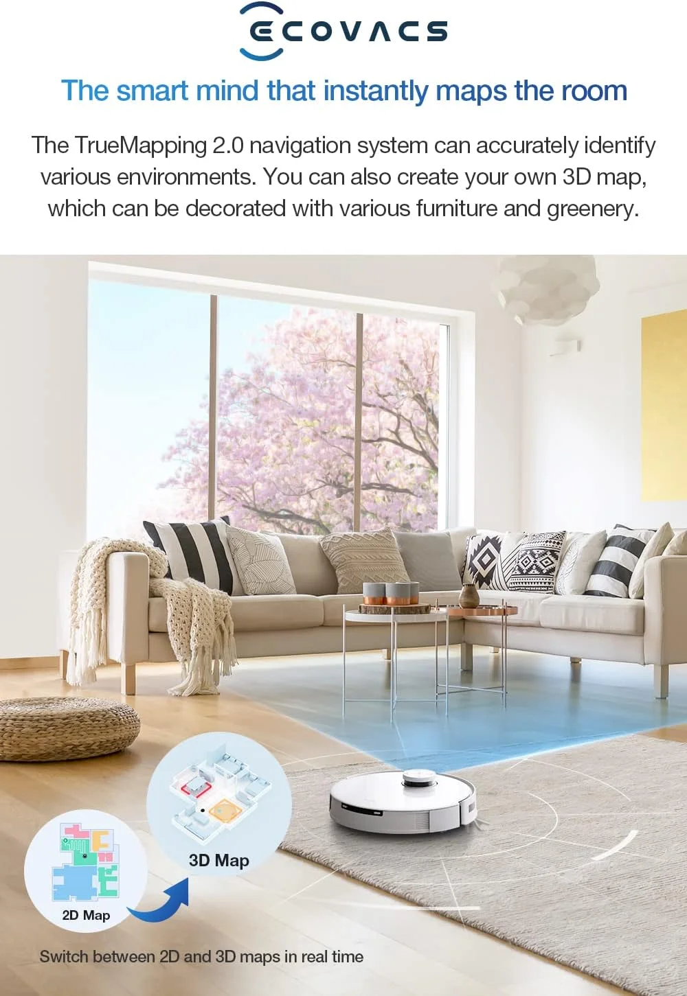 جاروبرقی رباتیک Ecovacs T10 OMNI (تمیز کردن خودکار + تخلیه خودکار)، جاروکشی و تمیز کردن عمیق، قوی ترین مکش 5000Pa، AIVI 3.0 و TrueMapping 2.0، کنترل صوتی OK YIKO