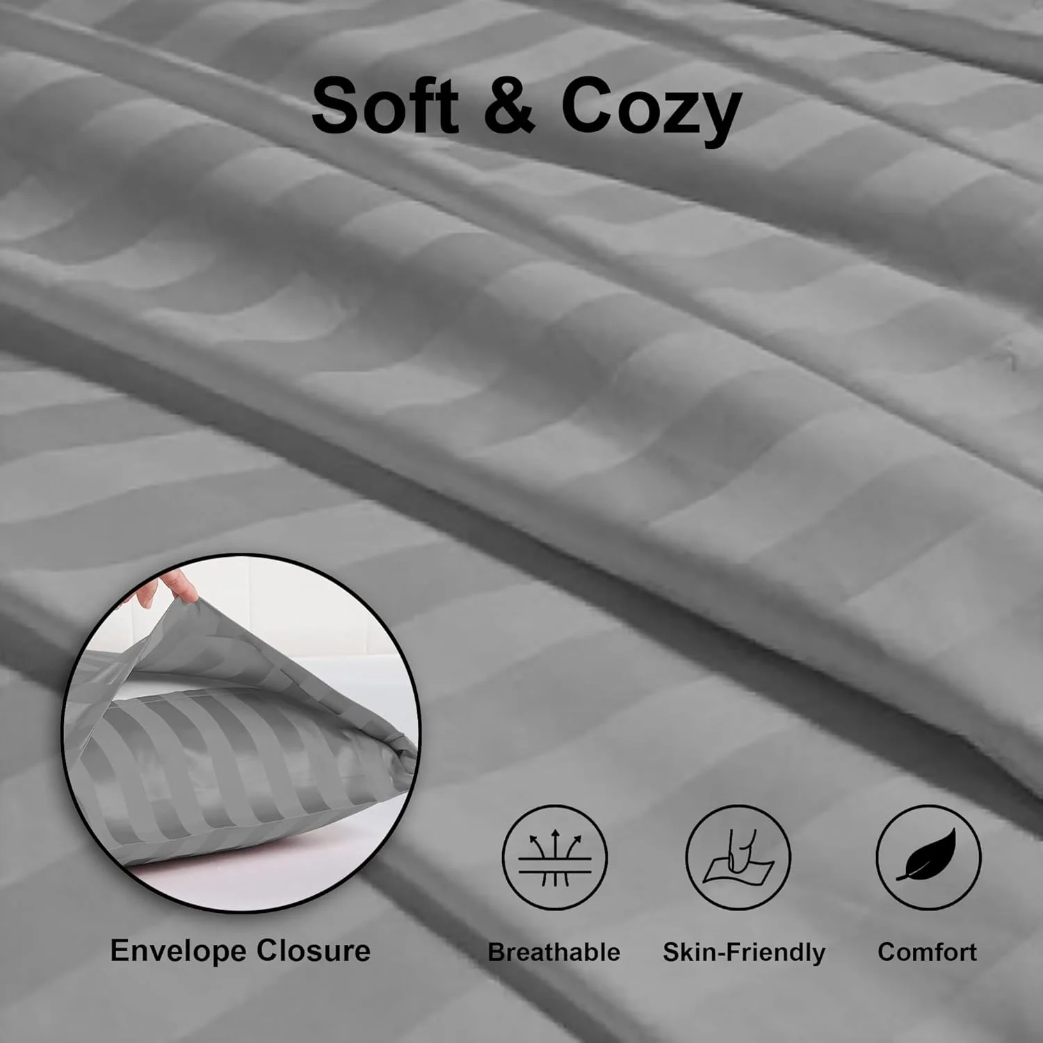روبالشی های میکروفایبر هتل لینن کلاب سایز 50x75 سانتی متر، بسته 2 عددی، نرم، تنفس پذیر، سازگار با پوست، روکش بالش راه راه خاکستری روشن، روکش بالش تزئینی زیبا برای اتاق خواب، بدون پرکردن روبالشی های میکروفایبر هتل لینن کلاب سایز 50x75 سانتی متر، بسته 2 عددی، نرم، تنفس پذیر، سازگار با پوست، روکش بالش راه راه خاکستری روشن، روکش بالش تزئینی زیبا برای اتاق خواب، بدون پرکردن