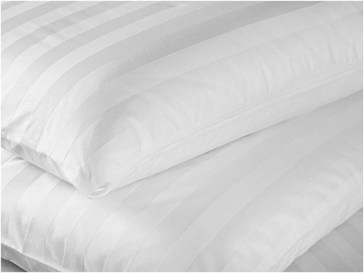 ست 2 عددی روبالشتی هتلی Linen Klub - لوکس 600TC پنبه 100% با بافت ساتن راه راه 1 اینچی، سایز استاندارد (50 x 75 سانتی متر)، سفید شیک برای راحتی بی نظیر