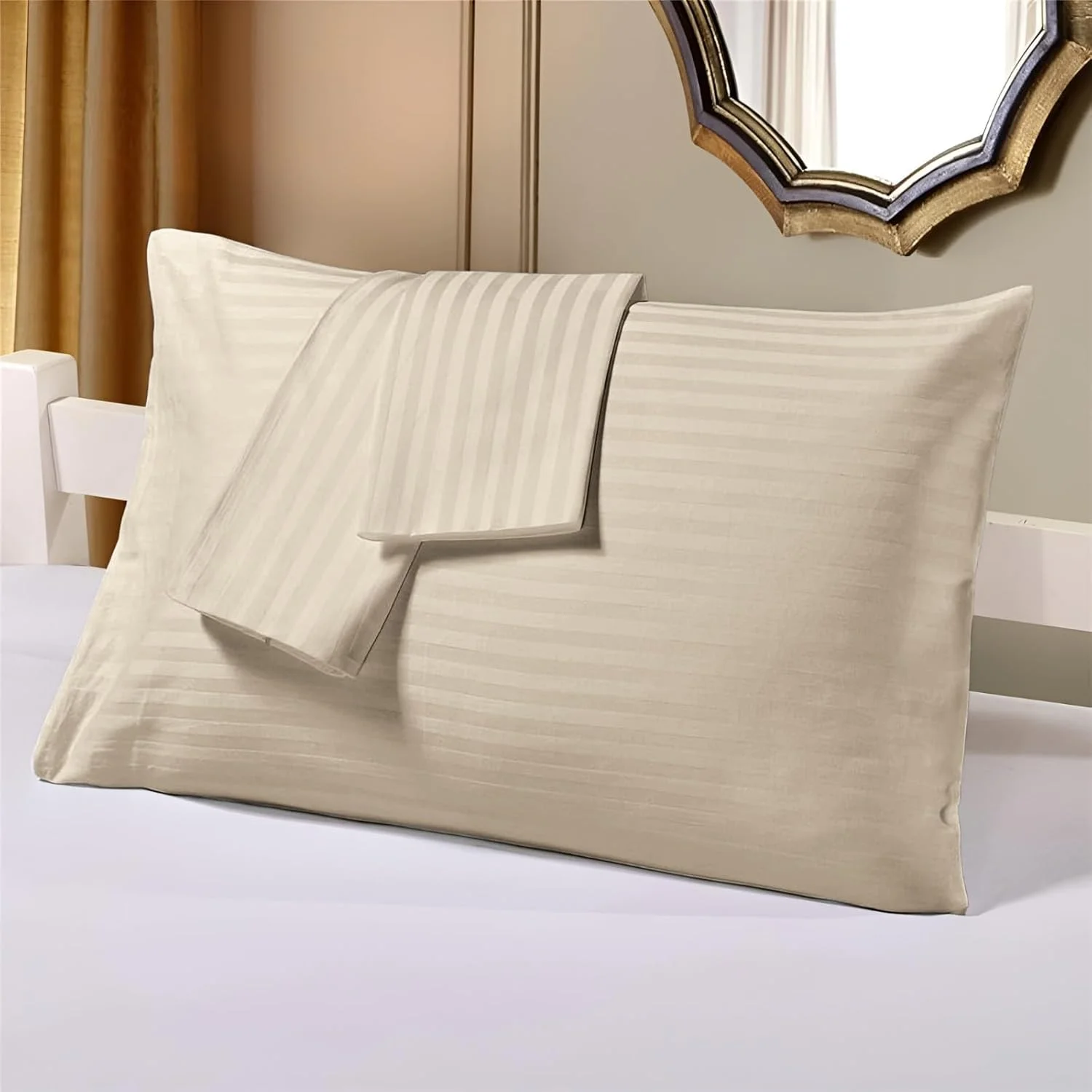 ست دو عددی روبالشتی هتلی Linen Klub Standard، 100% پنبه ساتن 250 نخ با راه راه 1 سانتی متری، سایز: 50X75 سانتی متر، رنگ: سنگی