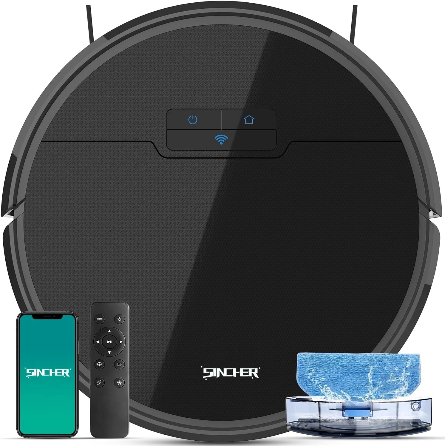جاروبرقی رباتیک سینچر با قابلیت تی کشی، مکش قوی 6300Pa، زمان کارکرد 120 دقیقه و شارژ خودکار، وای فای، 2 در 1، ایده آل برای موی حیوانات خانگی و فرش