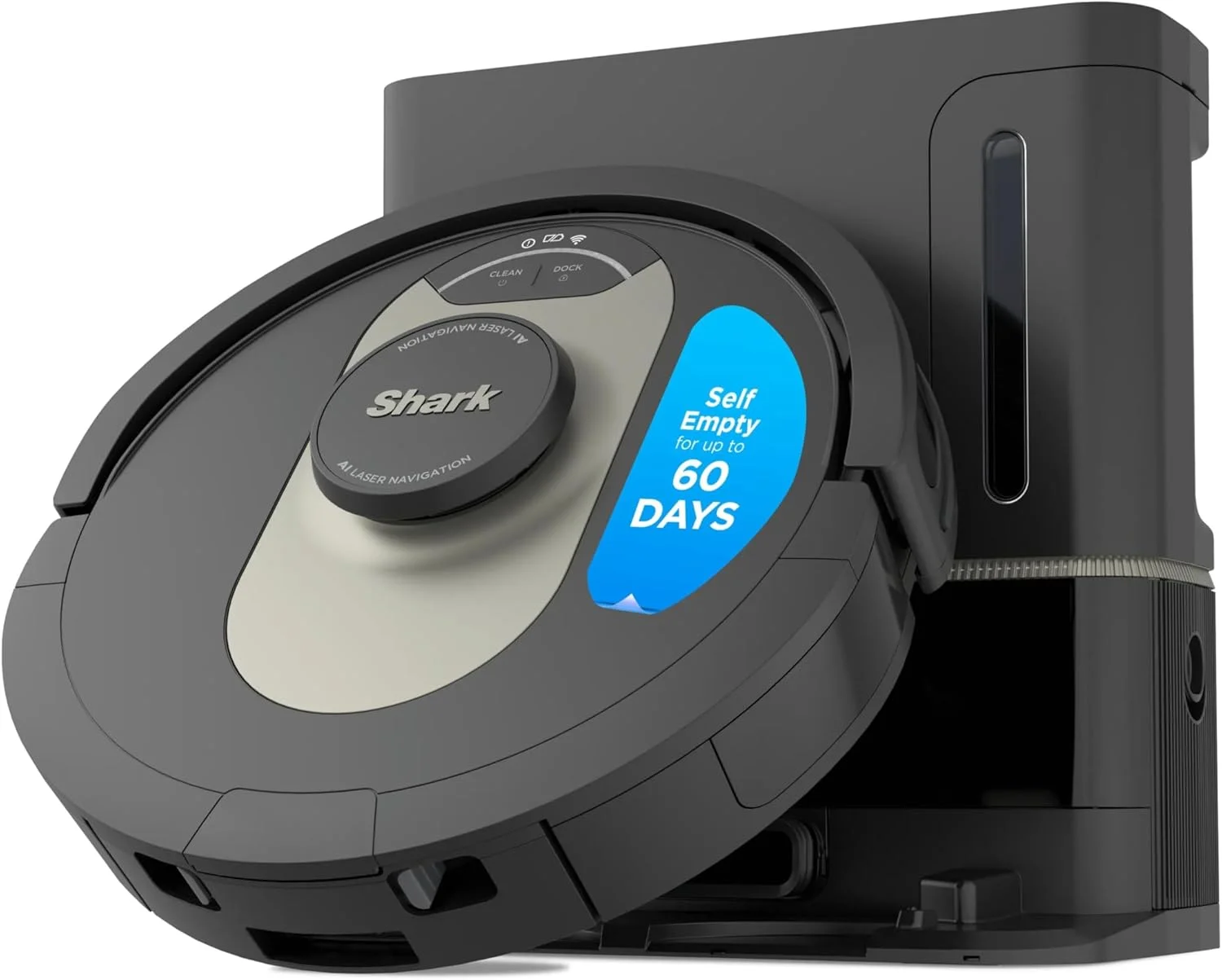 جاروبرقی رباتیک هوشمند Shark AV2501AE با پایه تخلیه خودکار XL HEPA، بدون کیسه، ظرفیت 60 روزه، مسیریابی LIDAR، ایده آل برای موی حیوانات خانگی، سازگار با الکسا، اتصال Wi-Fi، مناسب برای فرش و کف سخت، مشکی