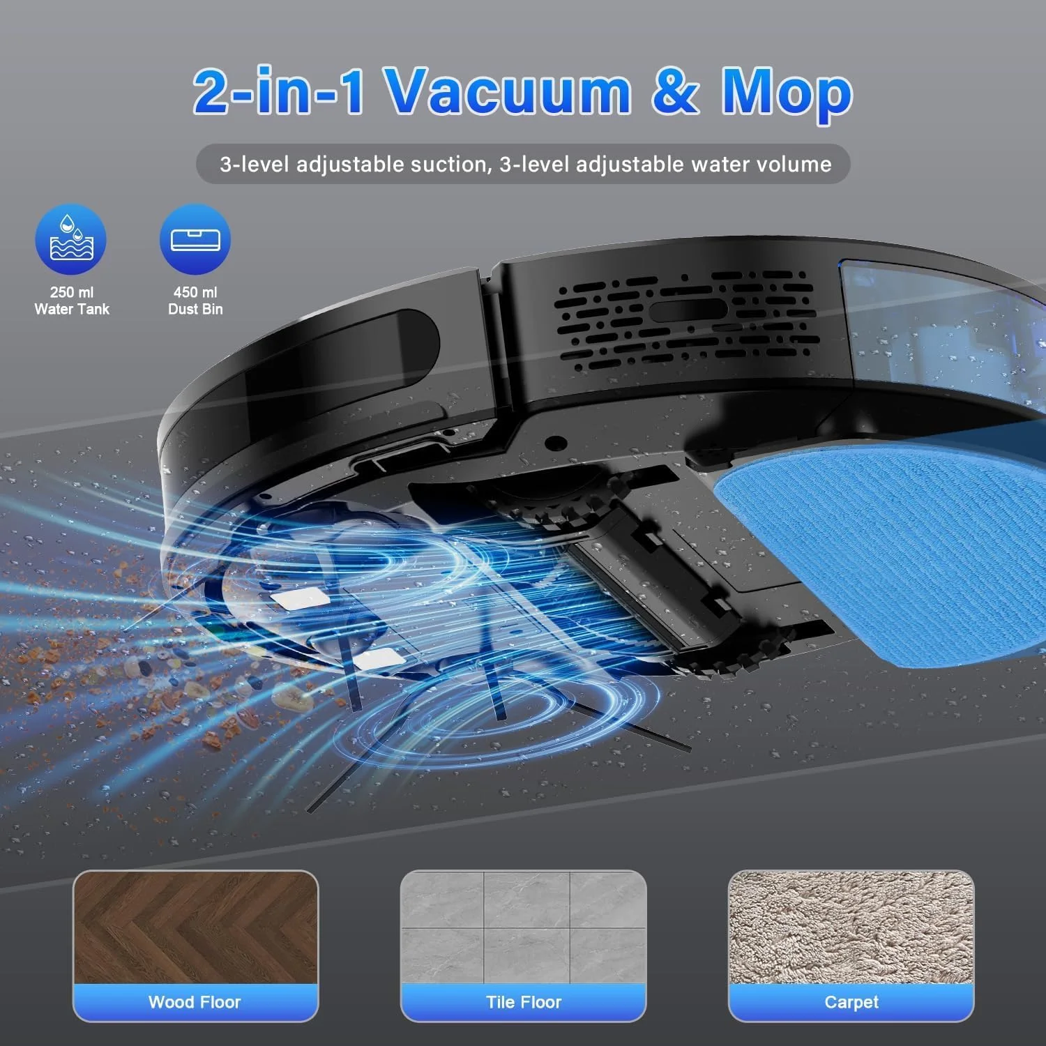 جاروبرقی رباتیک سینچر با قابلیت تی کشی، مکش قوی 6300Pa، زمان کارکرد 120 دقیقه و شارژ خودکار، وای فای، 2 در 1، ایده آل برای موی حیوانات خانگی و فرش جاروبرقی رباتیک سینچر با قابلیت تی کشی، مکش قوی 6300Pa، زمان کارکرد 120 دقیقه و شارژ خودکار، وای فای، 2 در 1، ایده آل برای موی حیوانات خانگی و فرش
