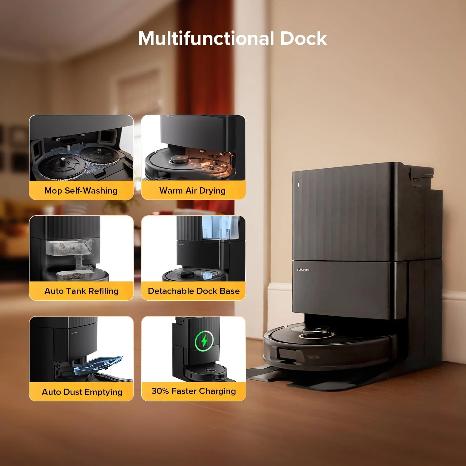 جاروبرقی رباتیک و تی شوی Roborock Qrevo 5AE (ارتقا یافته از S7 Max Ultra)، مکش 12000Pa، تی کشی لبه FlexiArm، برس های ضد گره دوتایی، بلند کردن تی 10 میلی متری و شستشو و خشک کردن خودکار، تخلیه و پر کردن خودکار جاروبرقی رباتیک و تی شوی Roborock Qrevo 5AE (ارتقا یافته از S7 Max Ultra)، مکش 12000Pa، تی کشی لبه FlexiArm، برس های ضد گره دوتایی، بلند کردن تی 10 میلی متری و شستشو و خشک کردن خودکار، تخلیه و پر کردن خودکار