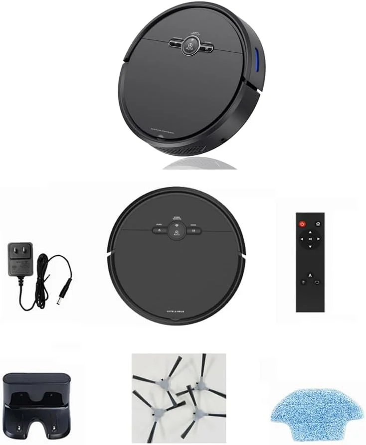 جاروبرقی رباتیک، جاروبرقی و تی شوی ربات Azonee با قدرت مکش 2500Pa، شارژ خودکار، کنترل از طریق اپلیکیشن و ریموت، مناسب برای سطوح سخت و فرش، تمیز کننده موثر موی حیوانات خانگی (مشکی)