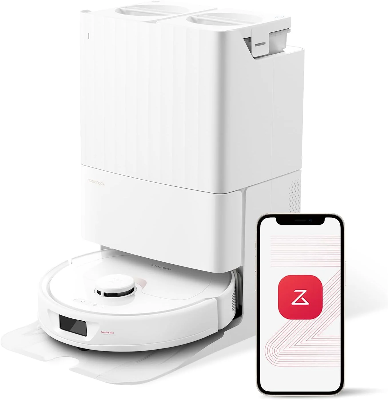 جاروبرقی رباتیک و تی شوی Roborock Q Revo، خشک‌کن خودکار، بالابر/شستشو، چرخش دوگانه، پر کردن خودکار، تخلیه خودکار، فناوری اجتناب از موانع Reactive Tech، مکش 5500Pa، سفید